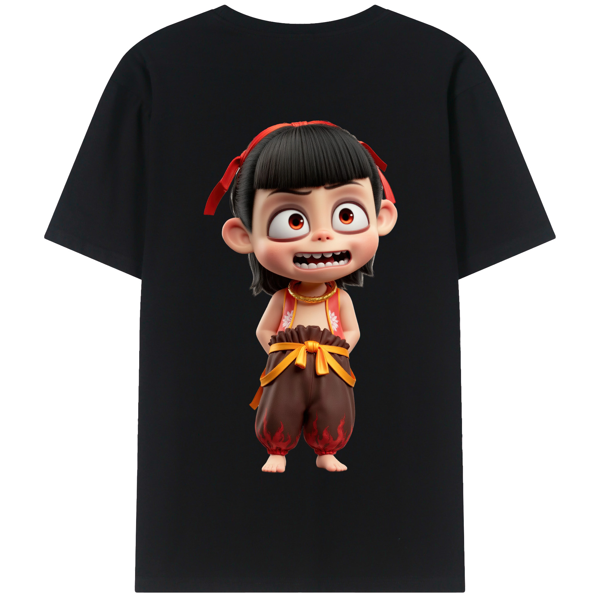 （画像用） Ne Zha 2 ナタ 魔童の大暴れ 綿100％半袖Tシャツ（背面プリント）