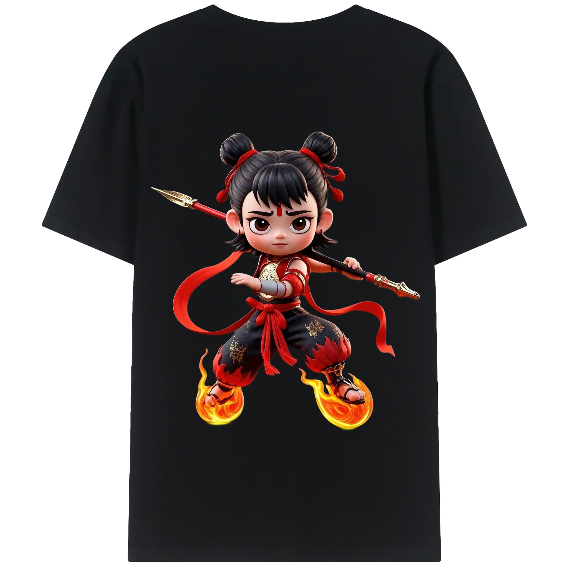 （画像用） Ne Zha 2 ナタ 魔童の大暴れ 綿100％半袖Tシャツ（背面プリント）