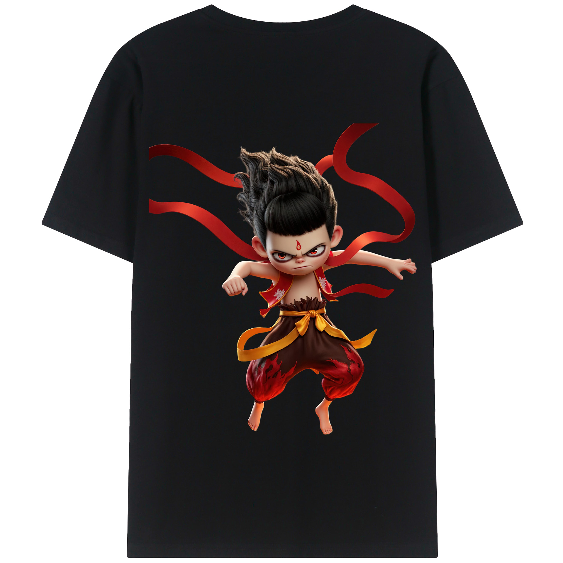 （画像用） Ne Zha 2 ナタ 魔童の大暴れ 綿100％半袖Tシャツ（背面プリント）