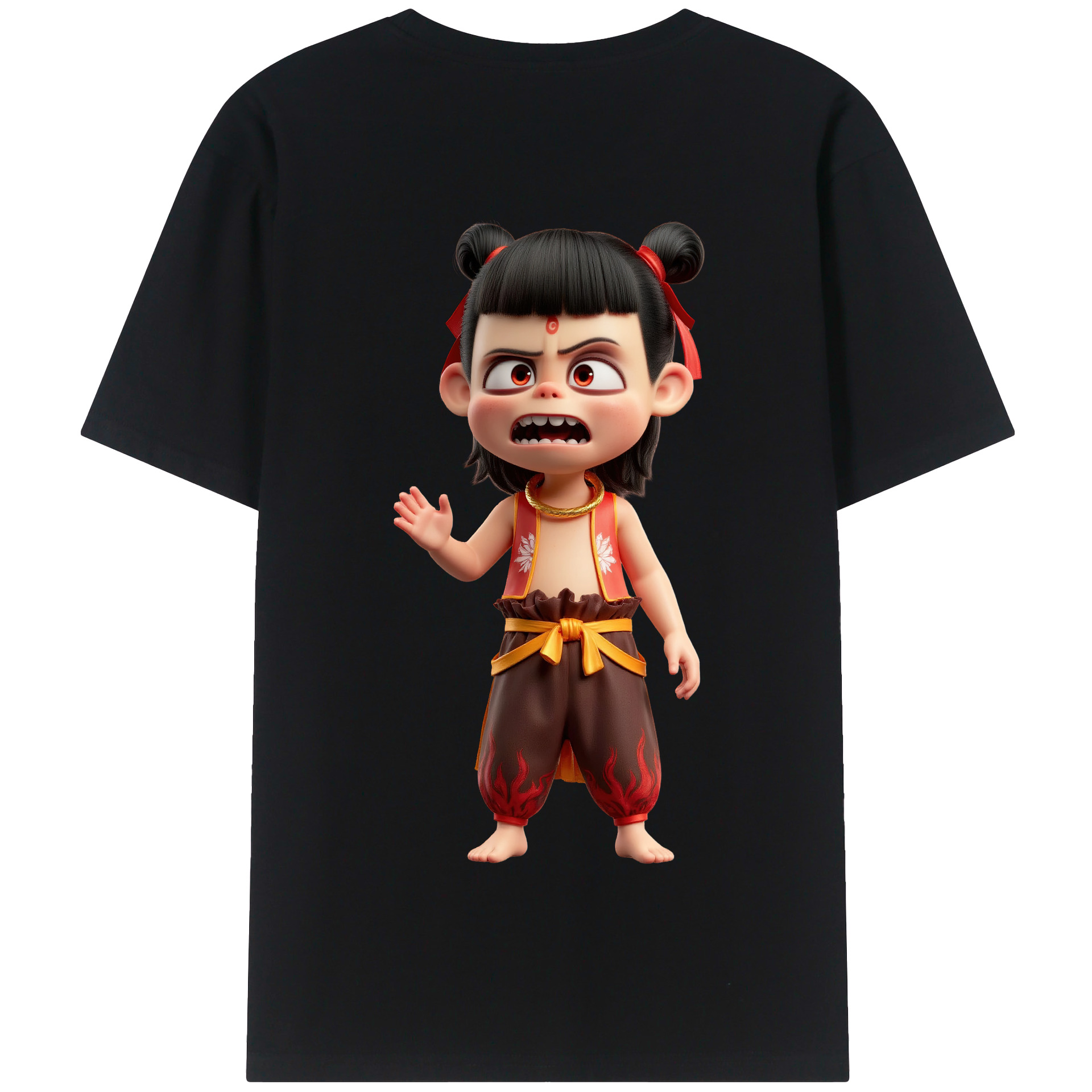 （画像用） Ne Zha 2 ナタ 魔童の大暴れ 綿100％半袖Tシャツ（背面プリント）