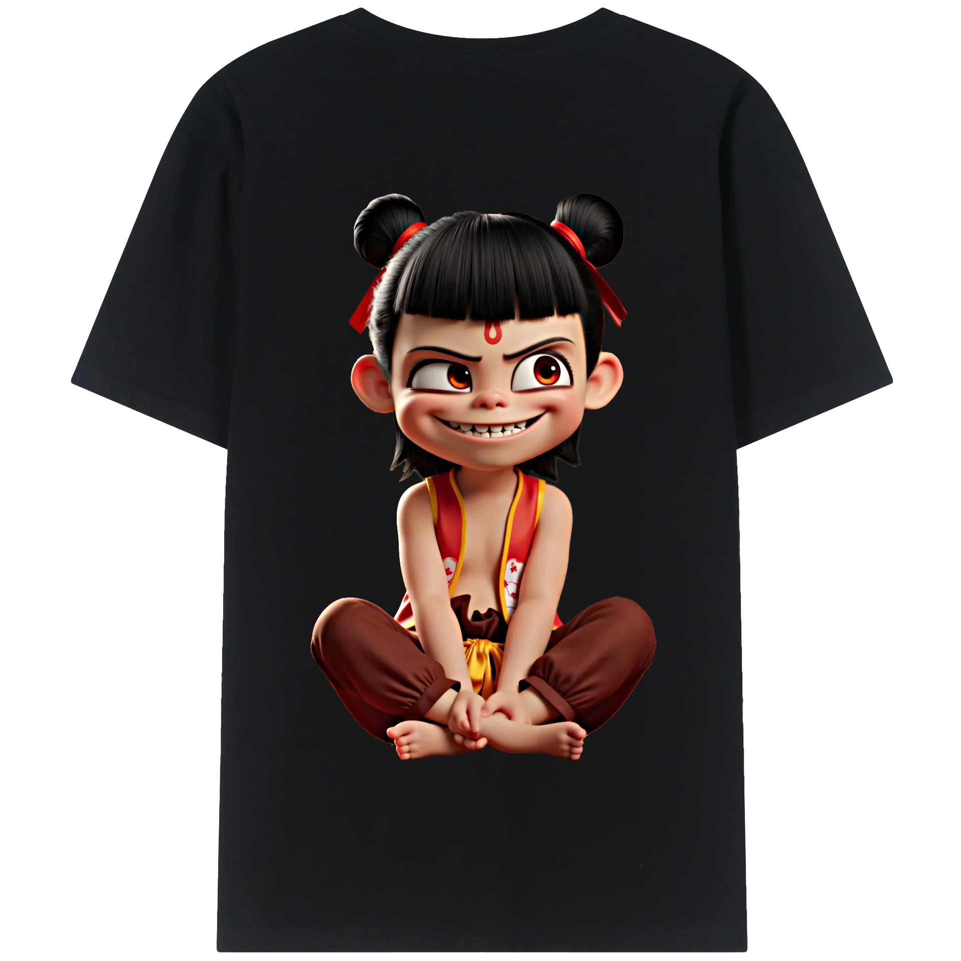 （画像用） Ne Zha 2 ナタ 魔童の大暴れ 綿100％半袖Tシャツ（背面プリント）