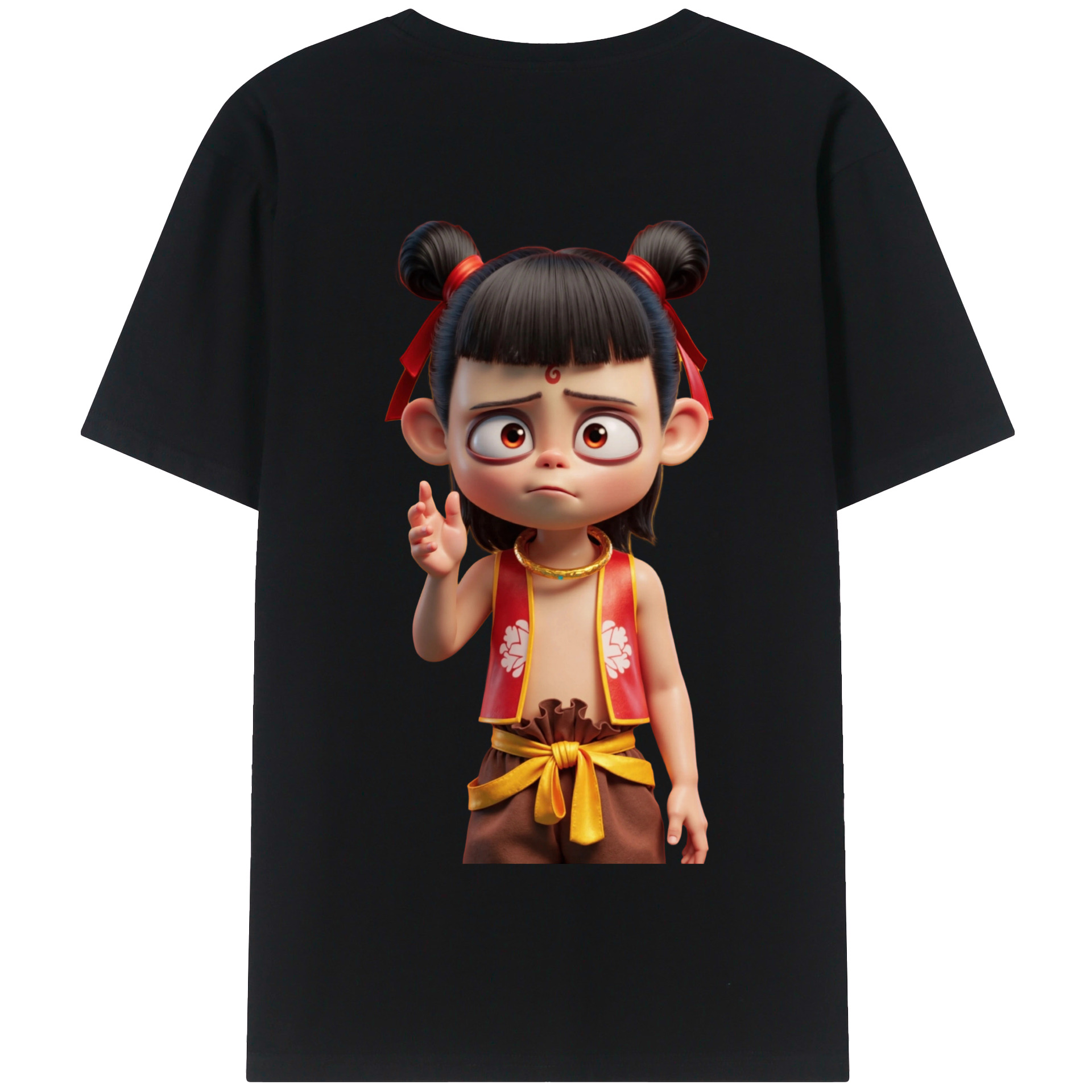 （画像用） Ne Zha 2 ナタ 魔童の大暴れ 綿100％半袖Tシャツ（背面プリント）