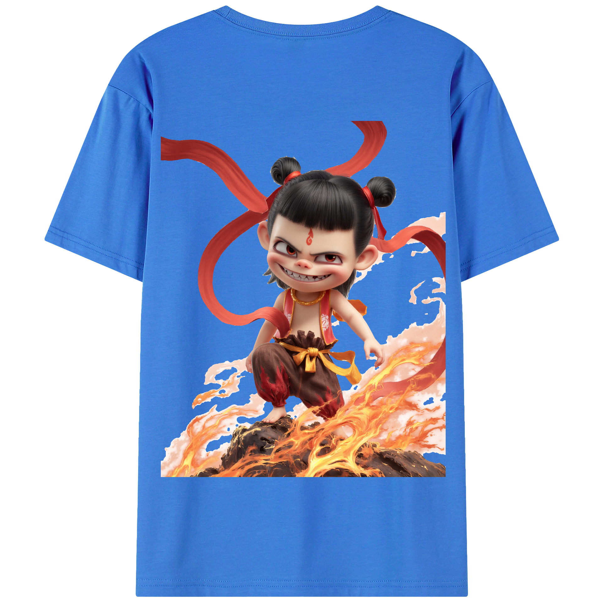 （画像用） Ne Zha 2 ナタ 魔童の大暴れ 綿100％半袖Tシャツ（背面プリント）