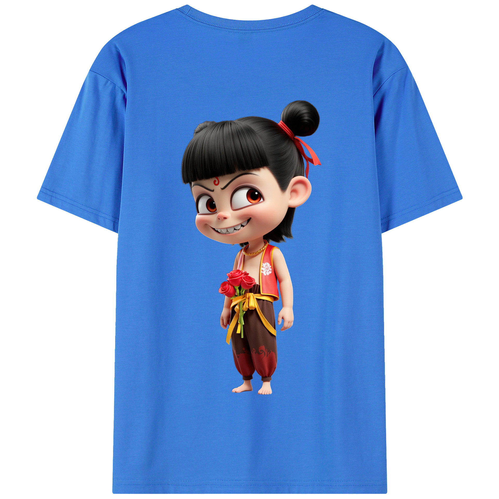 （画像用） Ne Zha 2 ナタ 魔童の大暴れ 綿100％半袖Tシャツ（背面プリント）