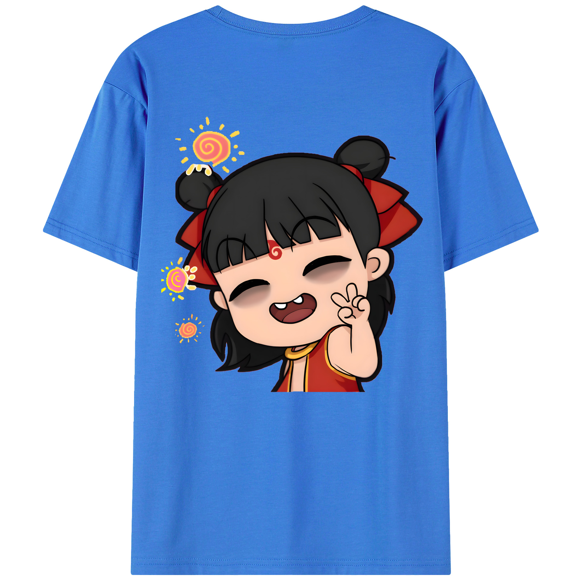（画像用） Ne Zha 2 ナタ 魔童の大暴れ 綿100％半袖Tシャツ（背面プリント）