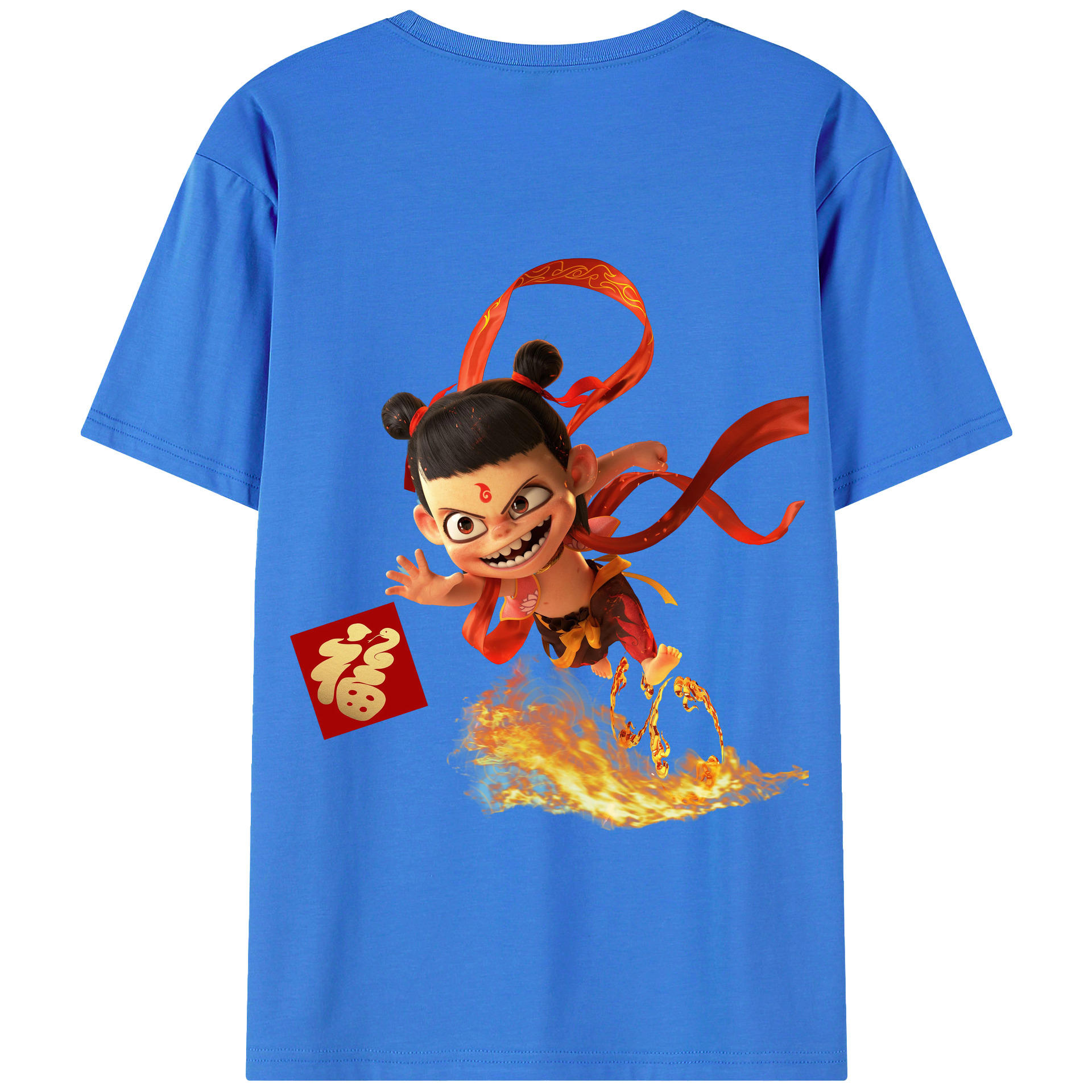 （画像用） Ne Zha 2 ナタ 魔童の大暴れ 綿100％半袖Tシャツ（背面プリント）