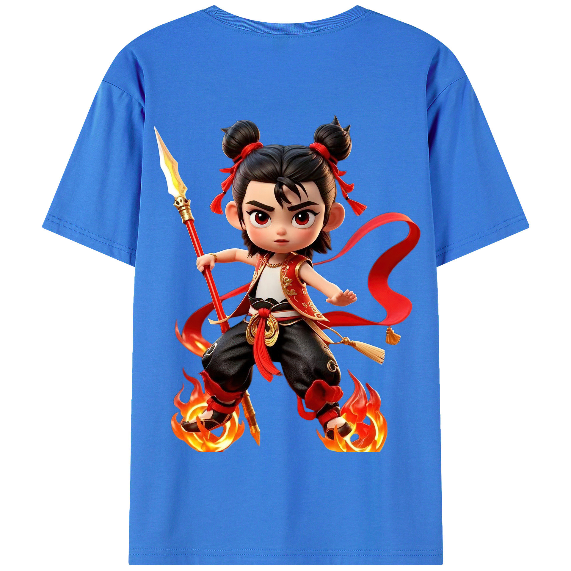 （画像用） Ne Zha 2 ナタ 魔童の大暴れ 綿100％半袖Tシャツ（背面プリント）