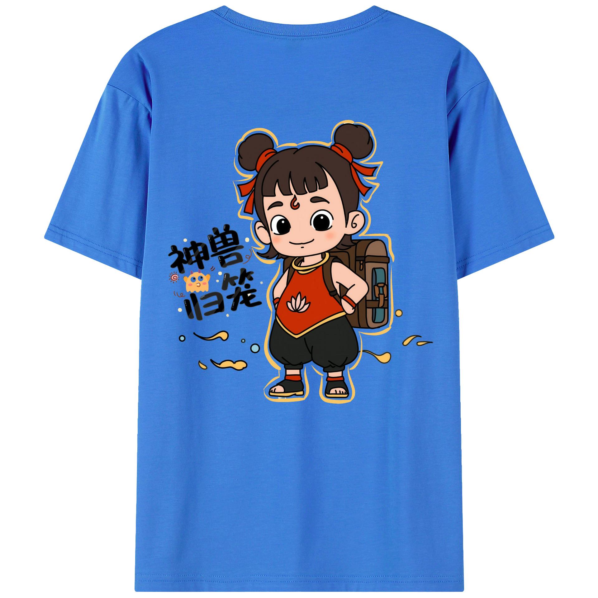 （画像用） Ne Zha 2 ナタ 魔童の大暴れ 綿100％半袖Tシャツ（背面プリント）