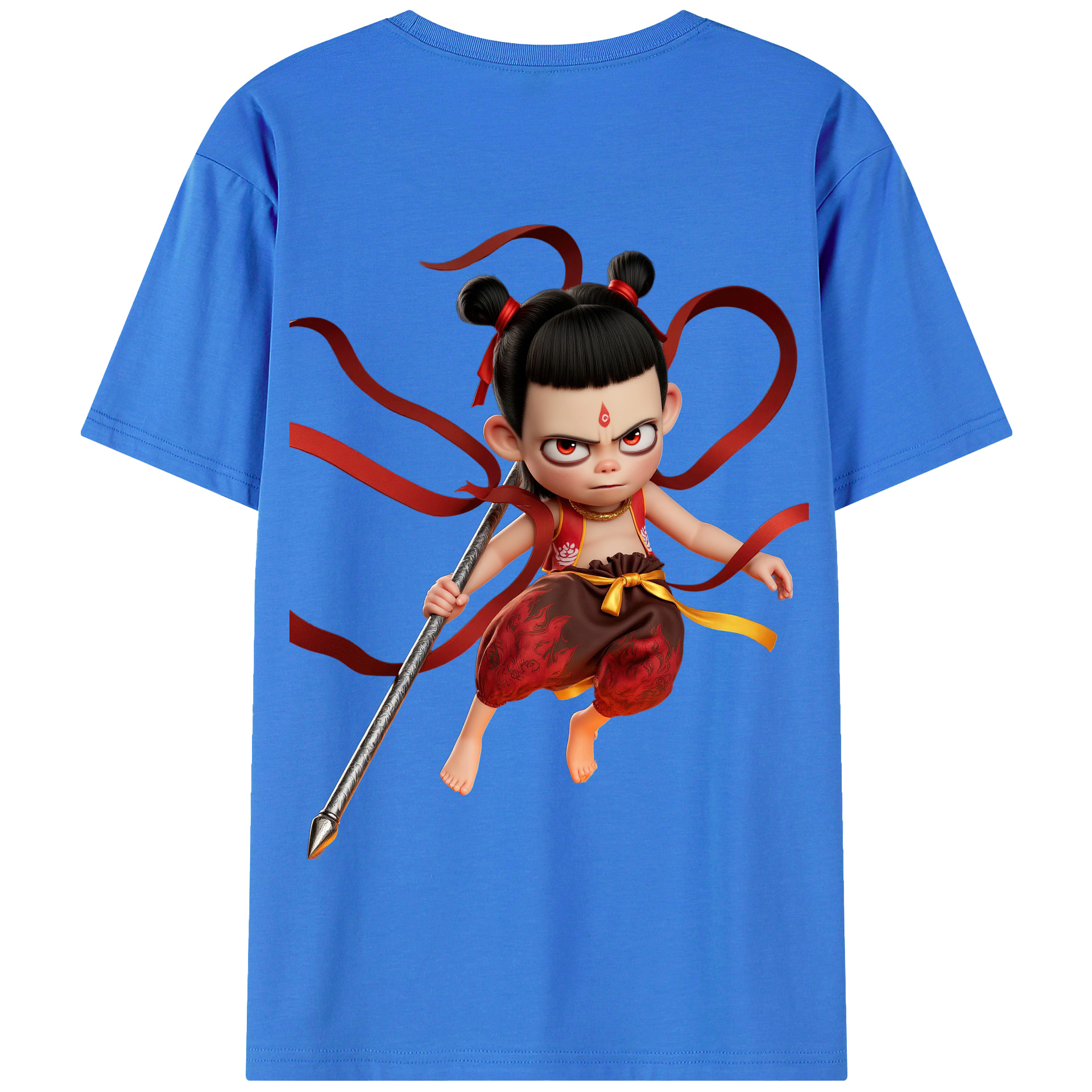 （画像用） Ne Zha 2 ナタ 魔童の大暴れ 綿100％半袖Tシャツ（背面プリント）