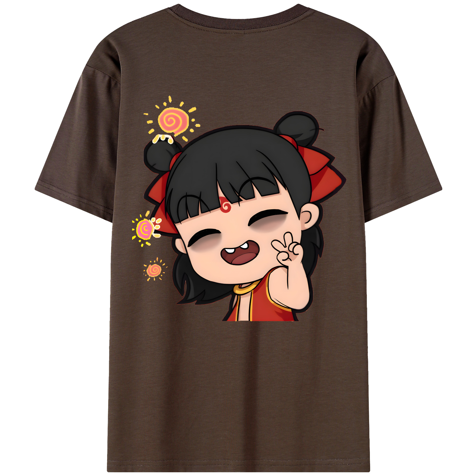 （画像用） Ne Zha 2 ナタ 魔童の大暴れ 綿100％半袖Tシャツ（背面プリント）