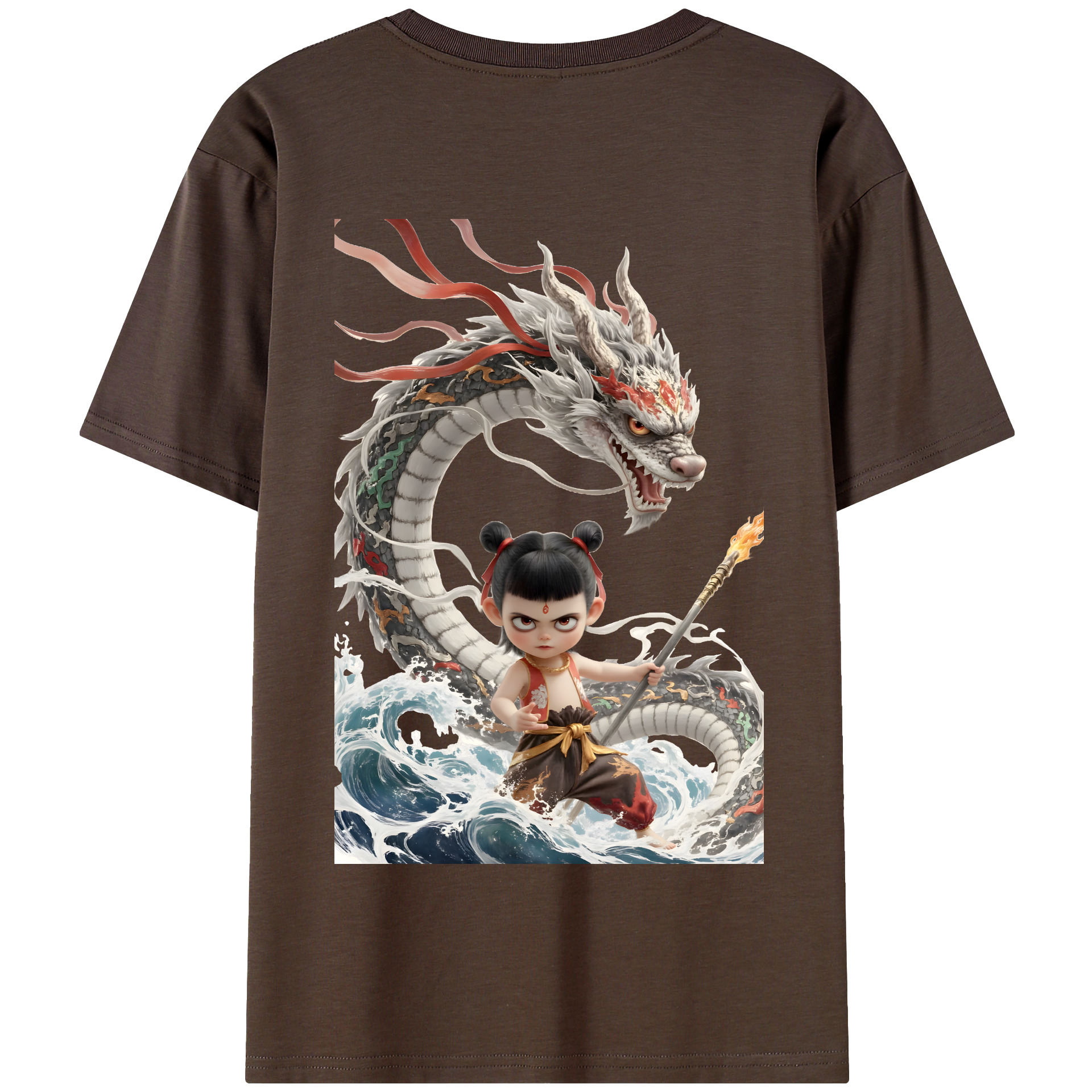 （画像用） Ne Zha 2 ナタ 魔童の大暴れ 綿100％半袖Tシャツ（背面プリント）