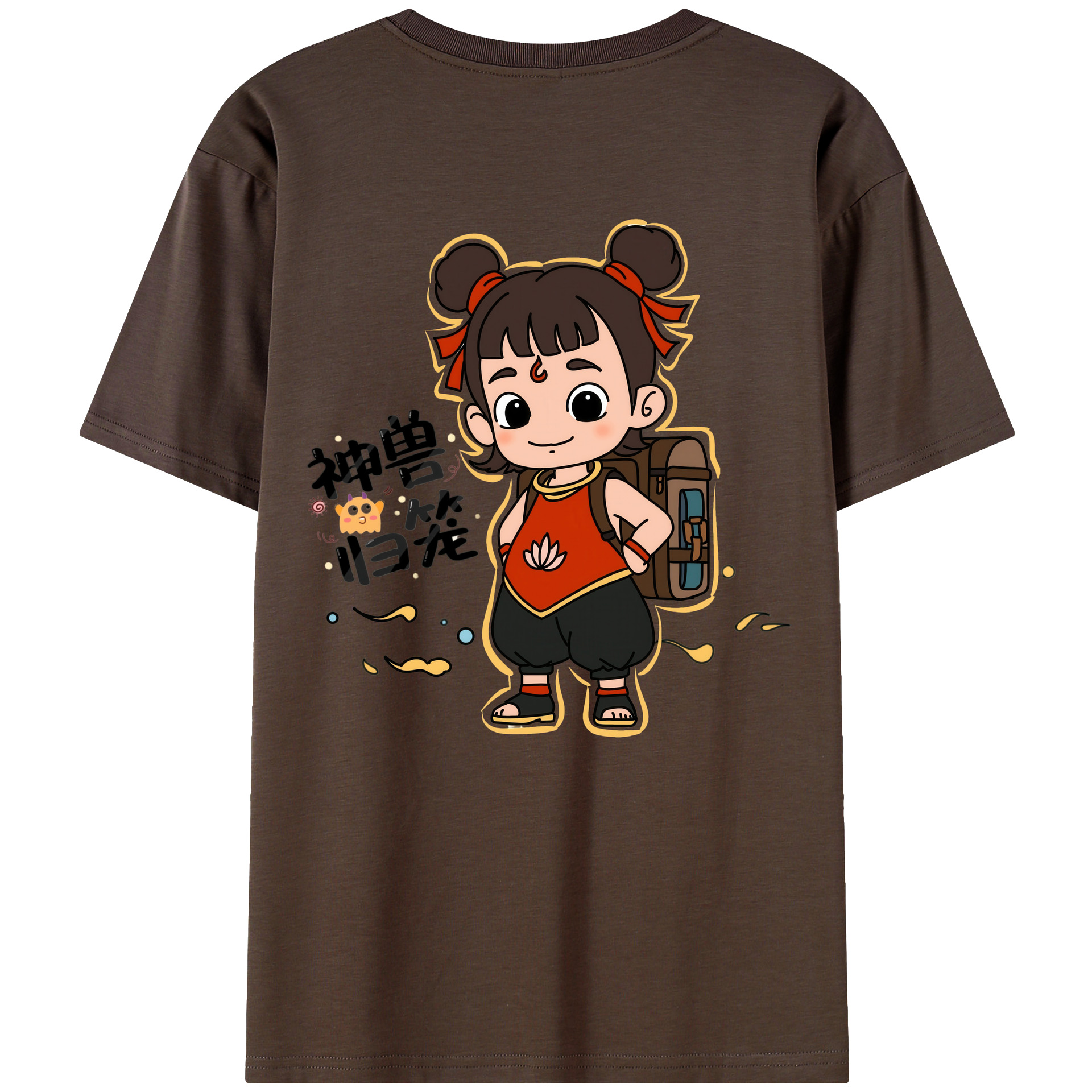 （画像用） Ne Zha 2 ナタ 魔童の大暴れ 綿100％半袖Tシャツ（背面プリント）