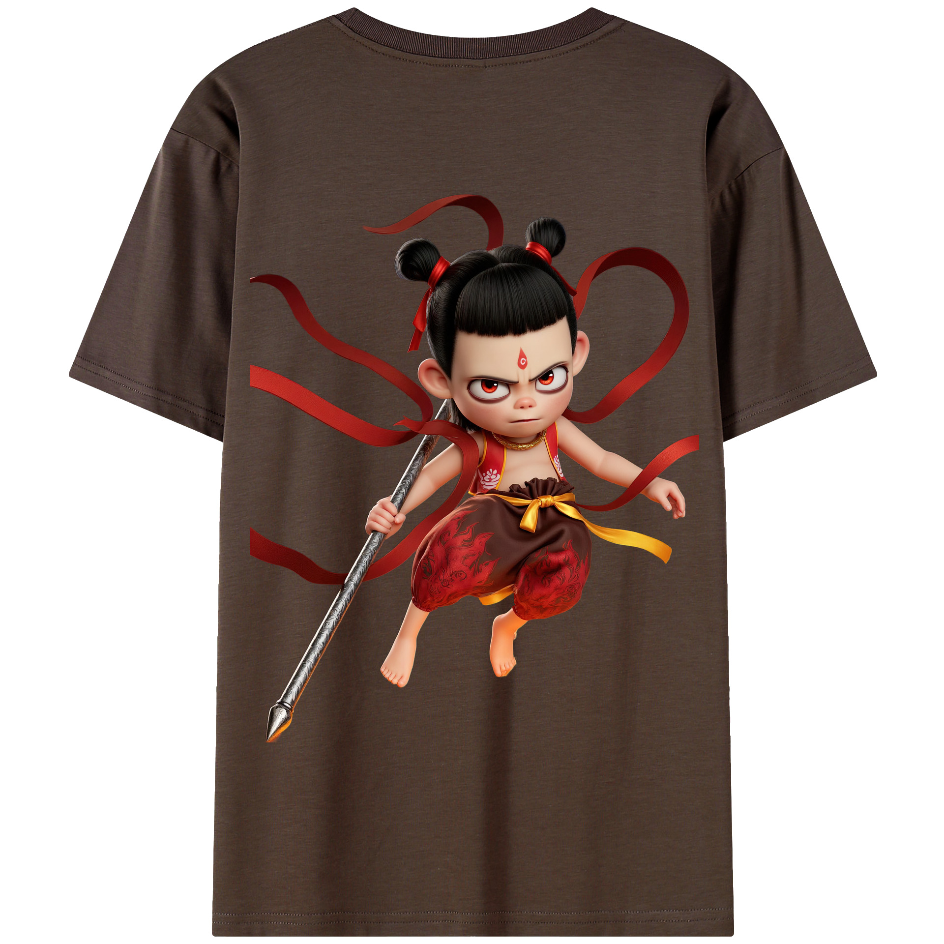 （画像用） Ne Zha 2 ナタ 魔童の大暴れ 綿100％半袖Tシャツ（背面プリント）