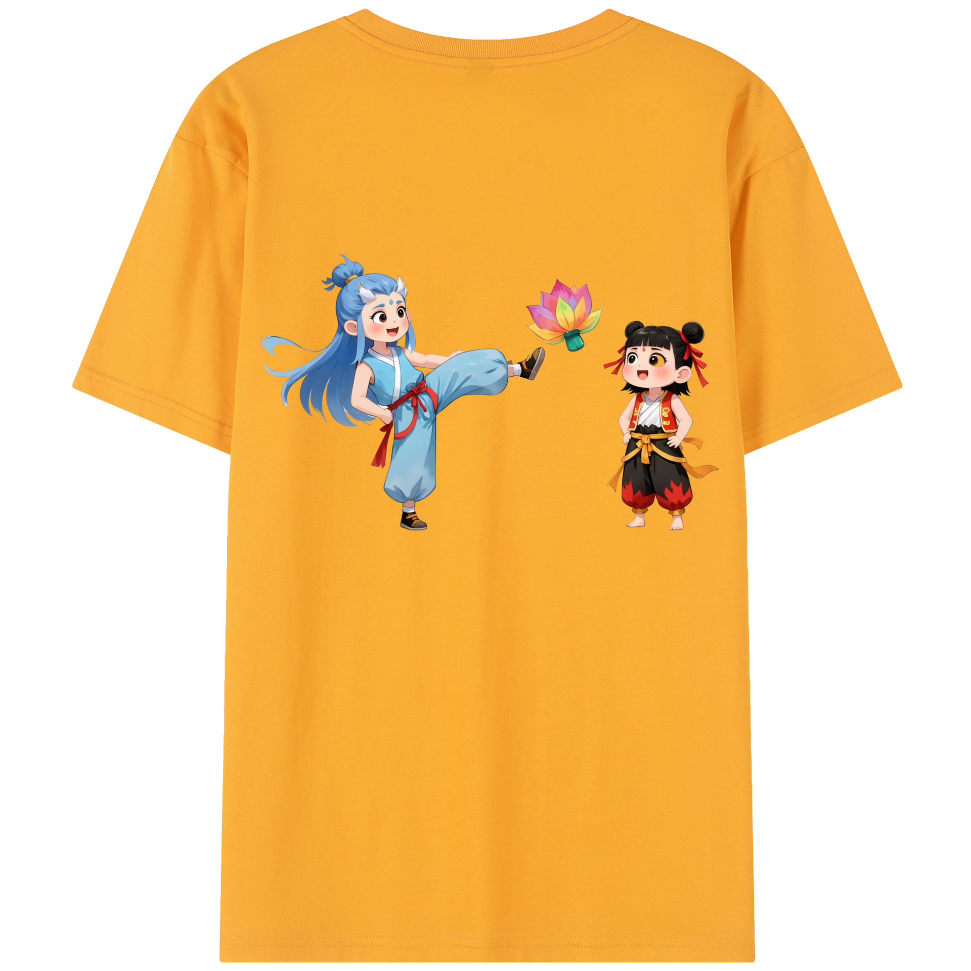 （画像用） Ne Zha 2 ナタ 魔童の大暴れ 綿100％半袖Tシャツ（背面プリント）
