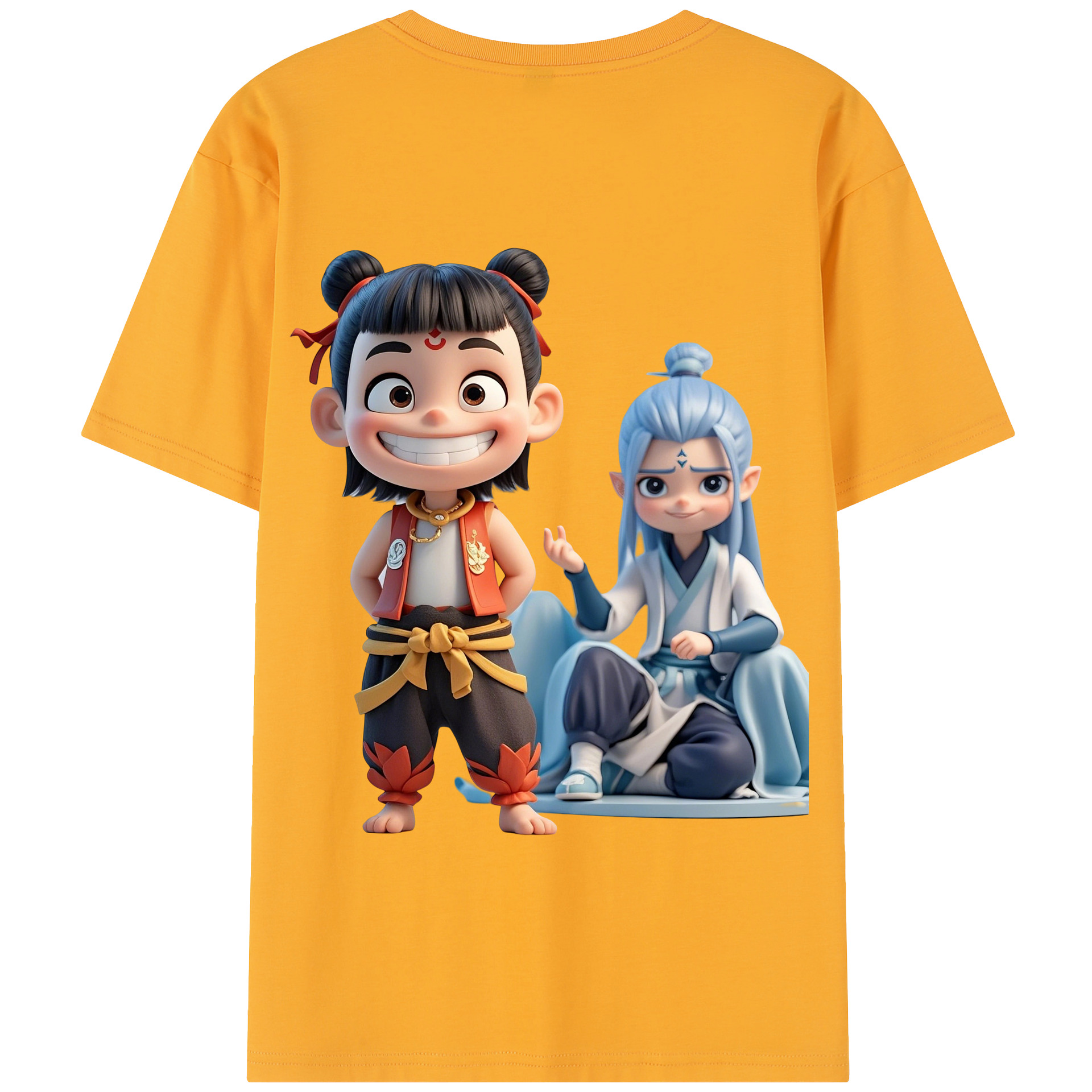 （画像用） Ne Zha 2 ナタ 魔童の大暴れ 綿100％半袖Tシャツ（背面プリント）