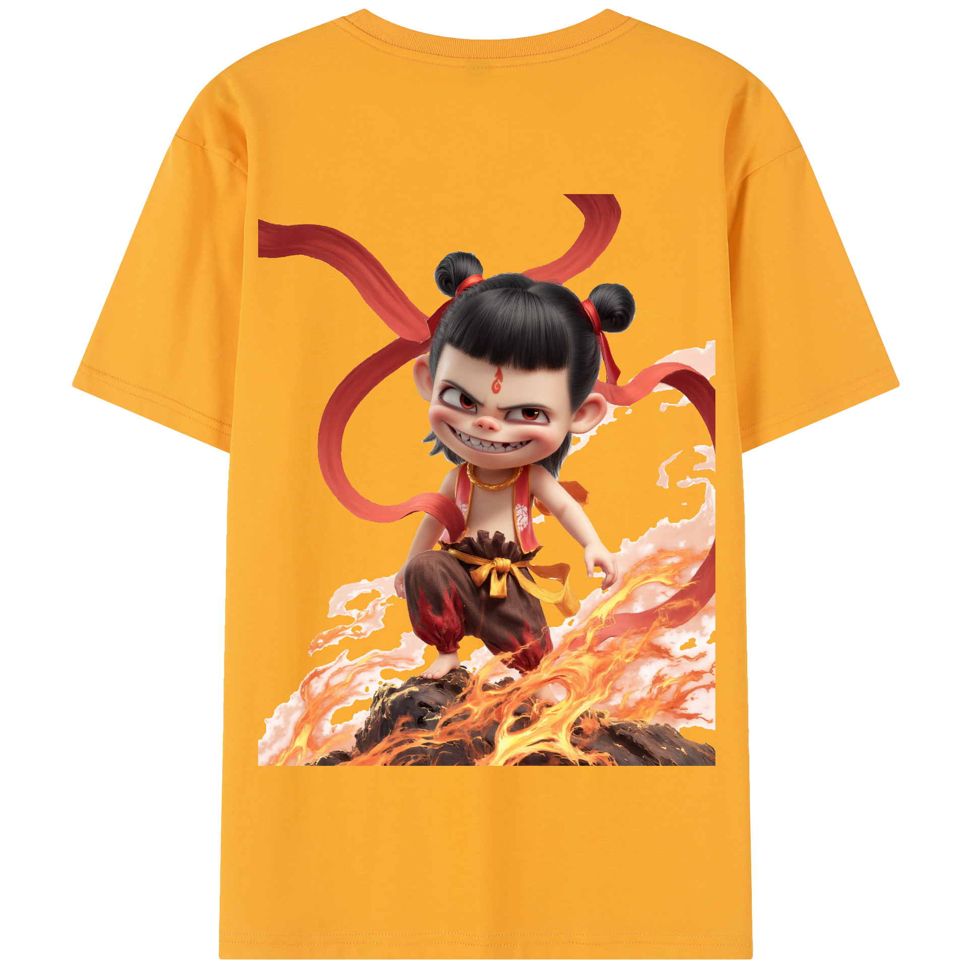 （画像用） Ne Zha 2 ナタ 魔童の大暴れ 綿100％半袖Tシャツ（背面プリント）