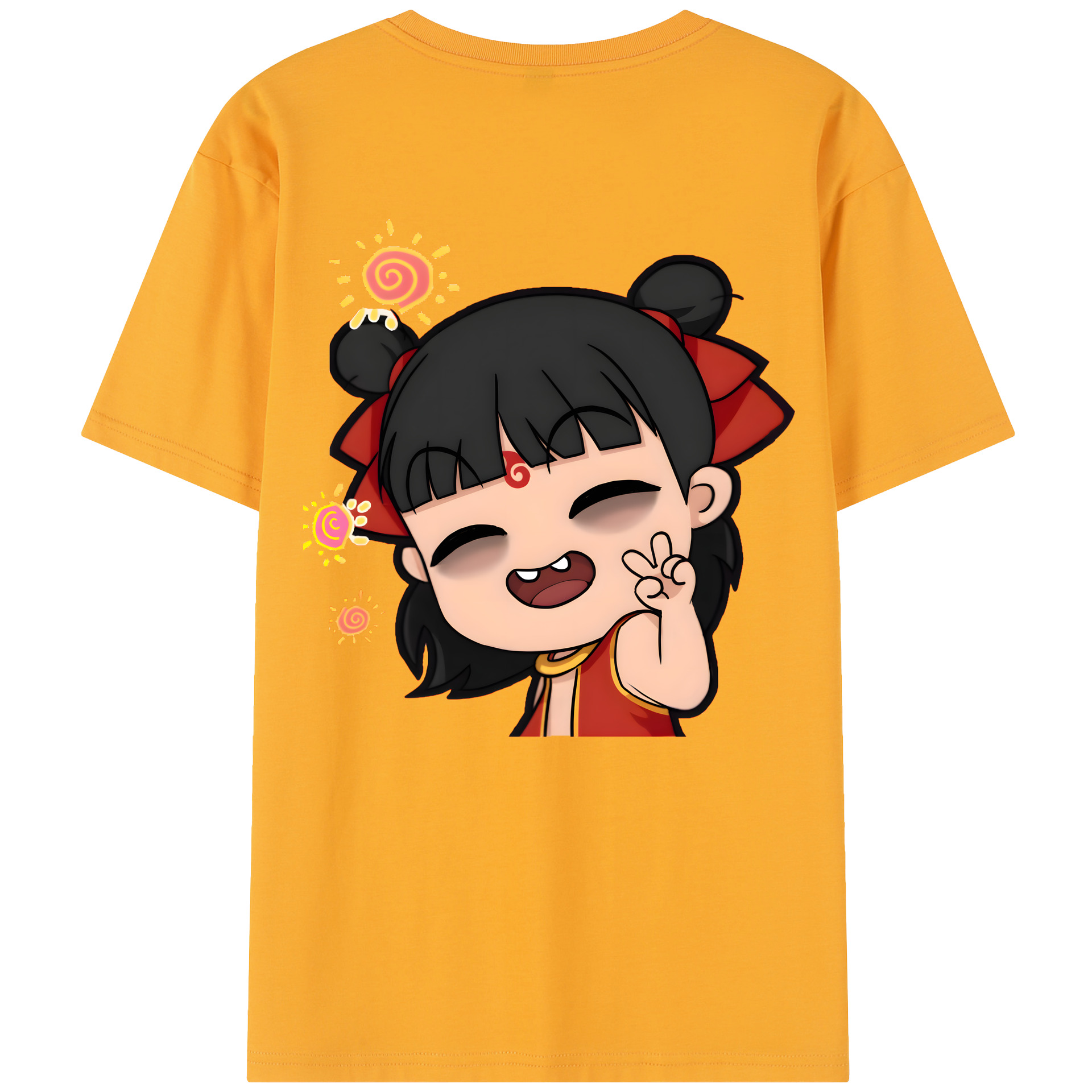 （画像用） Ne Zha 2 ナタ 魔童の大暴れ 綿100％半袖Tシャツ（背面プリント）