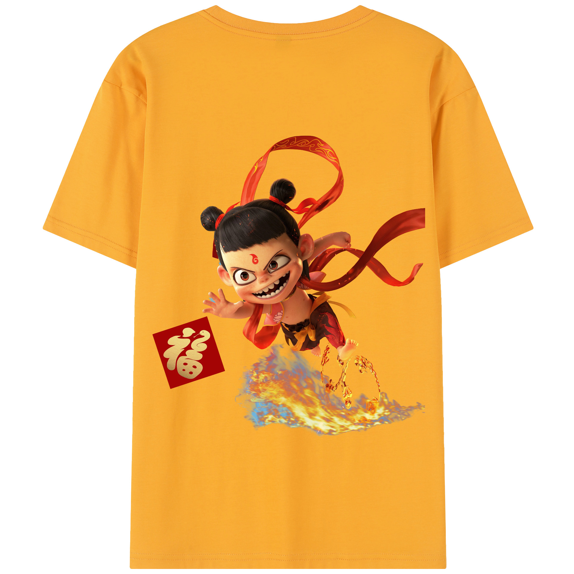（画像用） Ne Zha 2 ナタ 魔童の大暴れ 綿100％半袖Tシャツ（背面プリント）