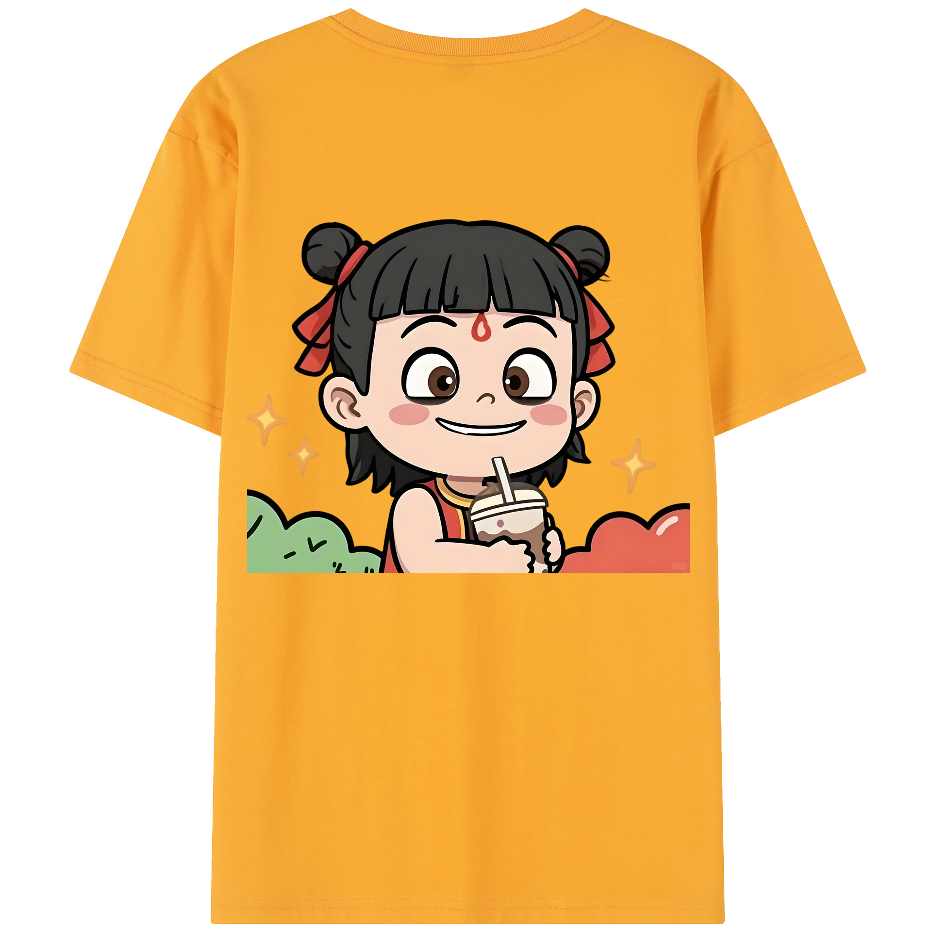 （画像用） Ne Zha 2 ナタ 魔童の大暴れ 綿100％半袖Tシャツ（背面プリント）