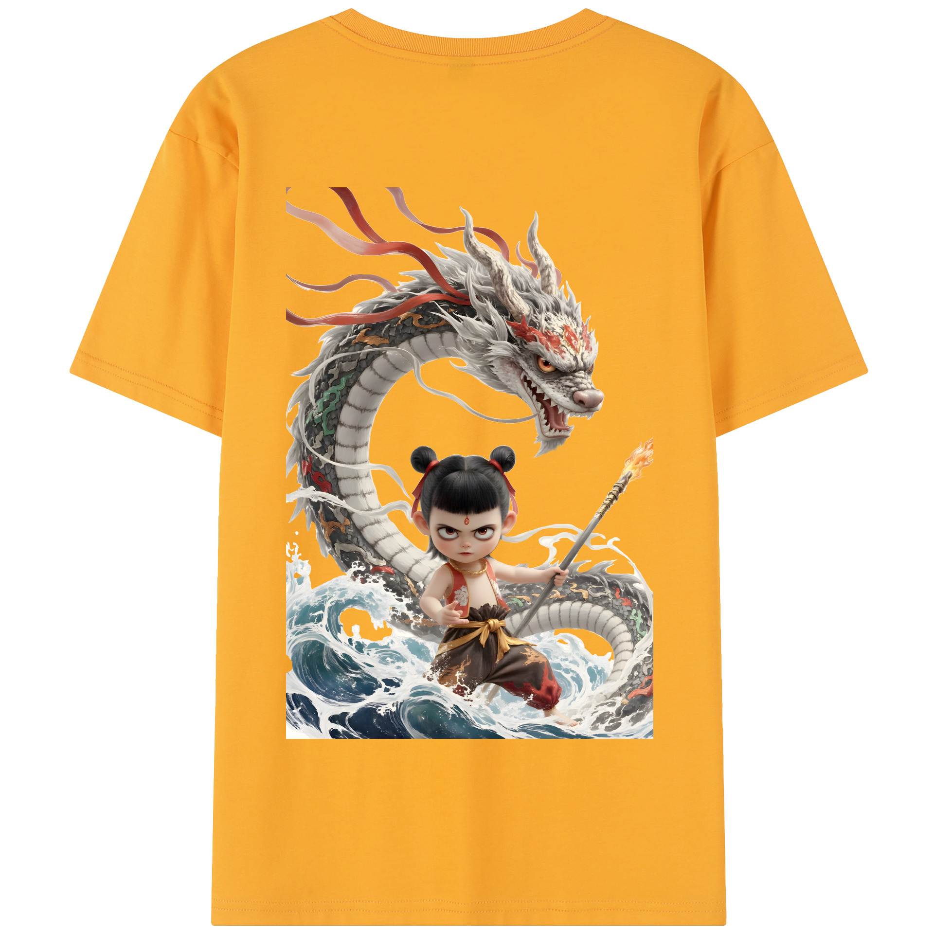 （画像用） Ne Zha 2 ナタ 魔童の大暴れ 綿100％半袖Tシャツ（背面プリント）
