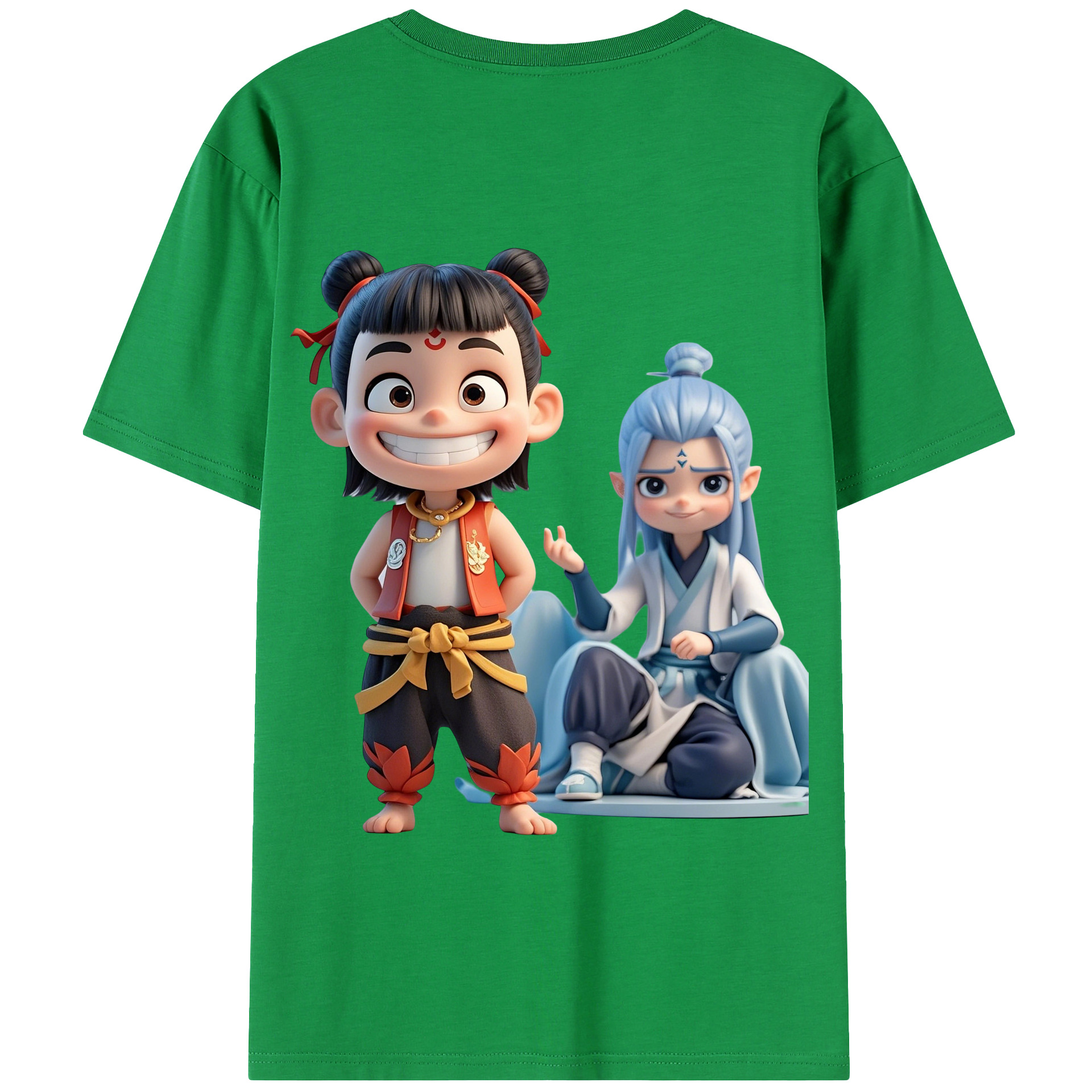 （画像用） Ne Zha 2 ナタ 魔童の大暴れ 綿100％半袖Tシャツ（背面プリント）