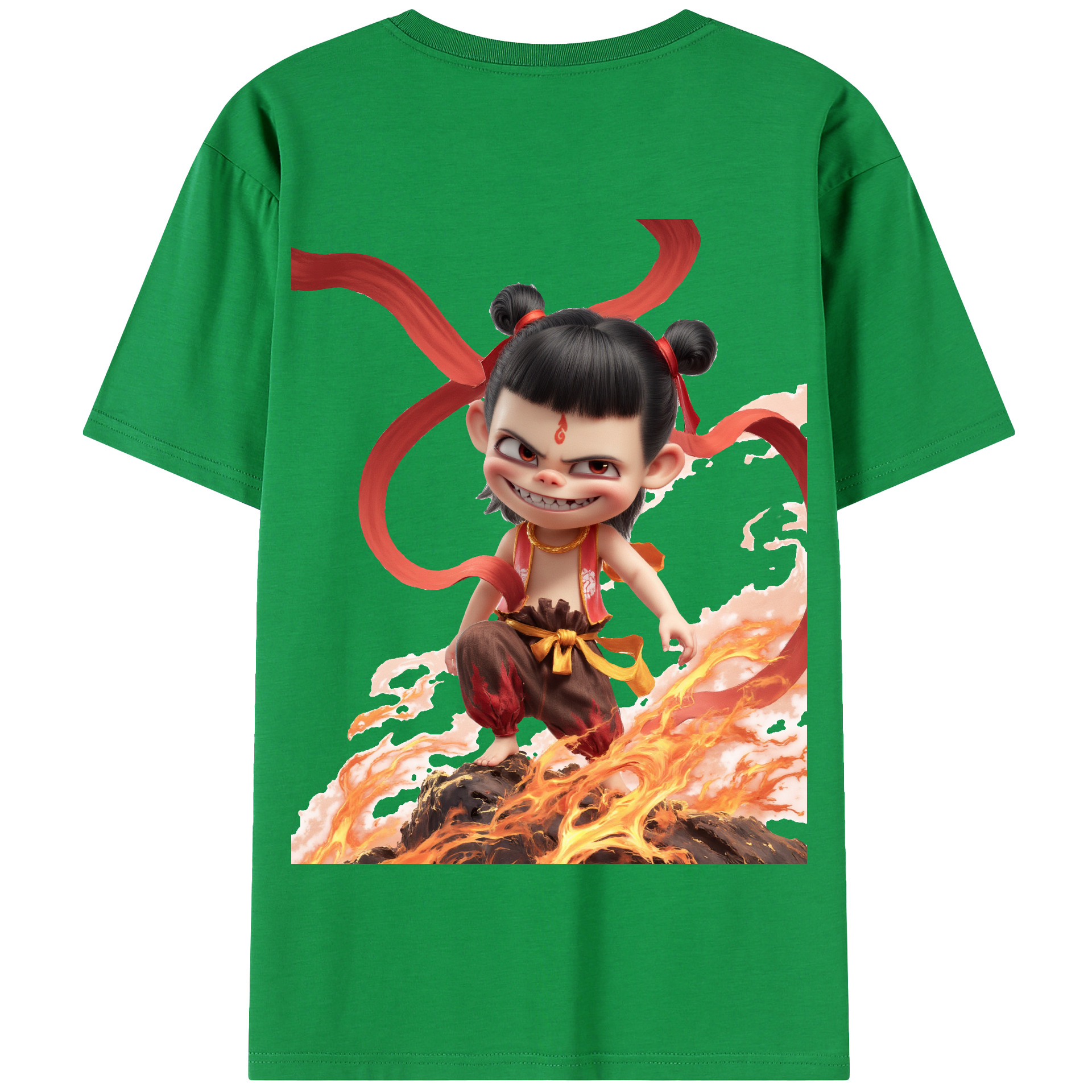 （画像用） Ne Zha 2 ナタ 魔童の大暴れ 綿100％半袖Tシャツ（背面プリント）