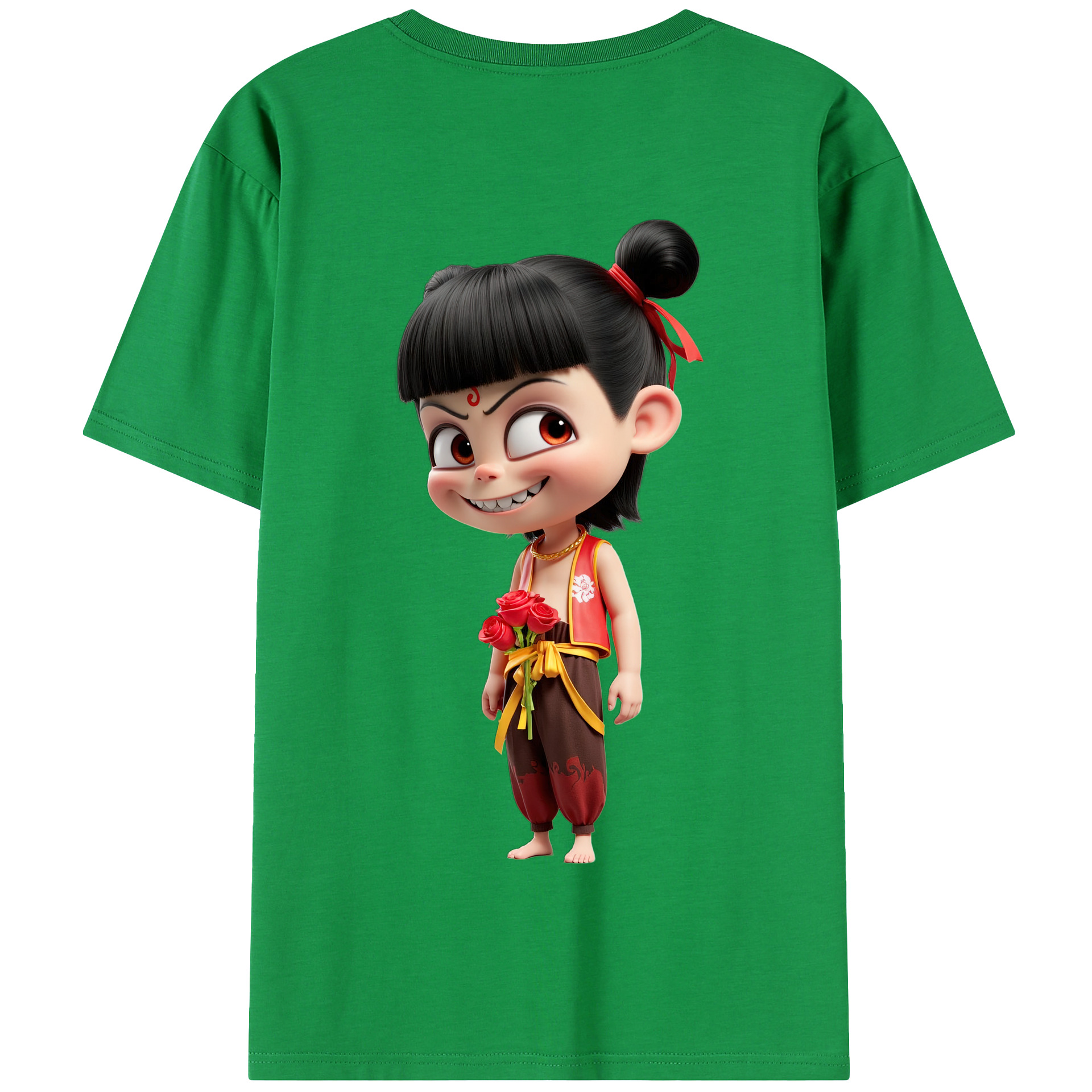 （画像用） Ne Zha 2 ナタ 魔童の大暴れ 綿100％半袖Tシャツ（背面プリント）