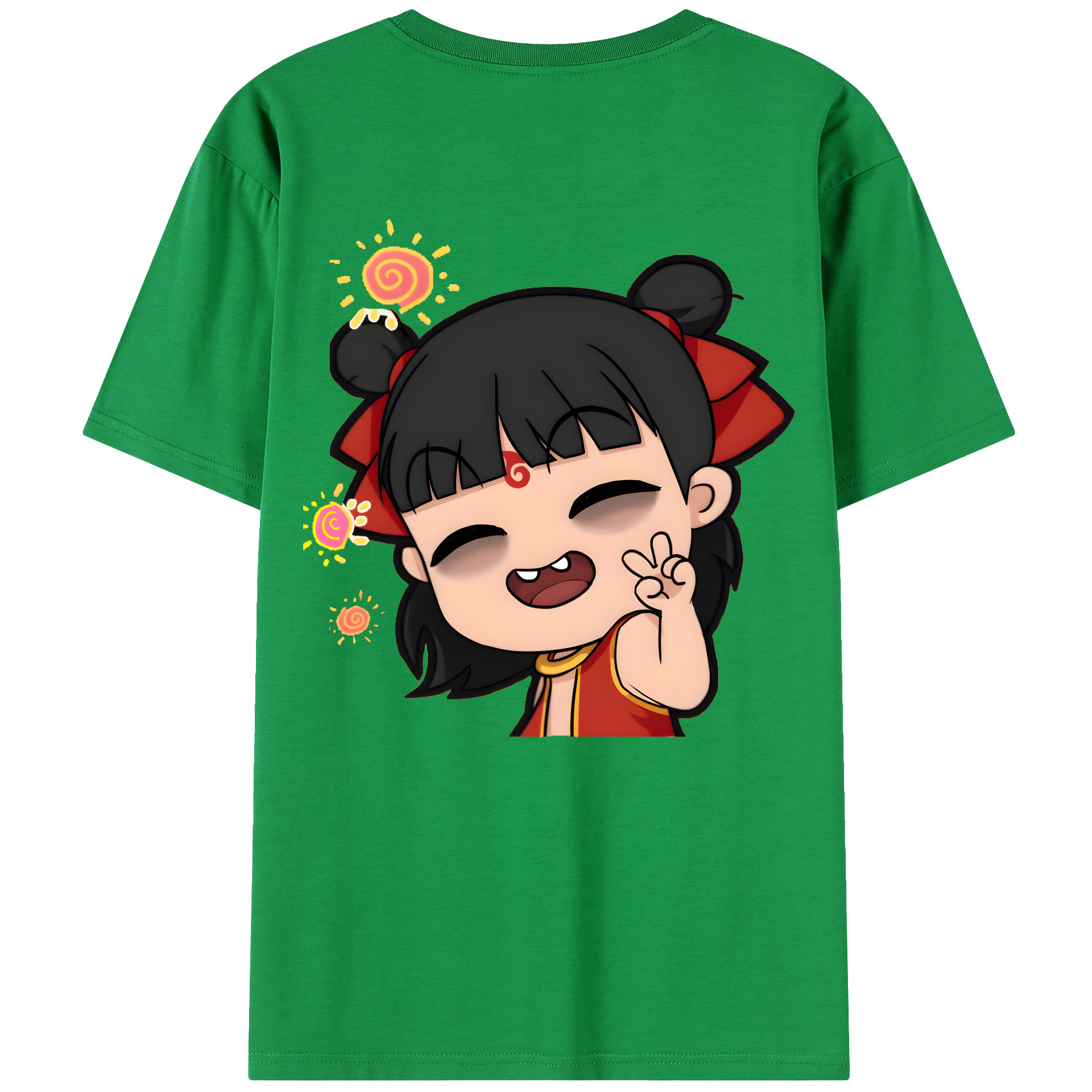 （画像用） Ne Zha 2 ナタ 魔童の大暴れ 綿100％半袖Tシャツ（背面プリント）