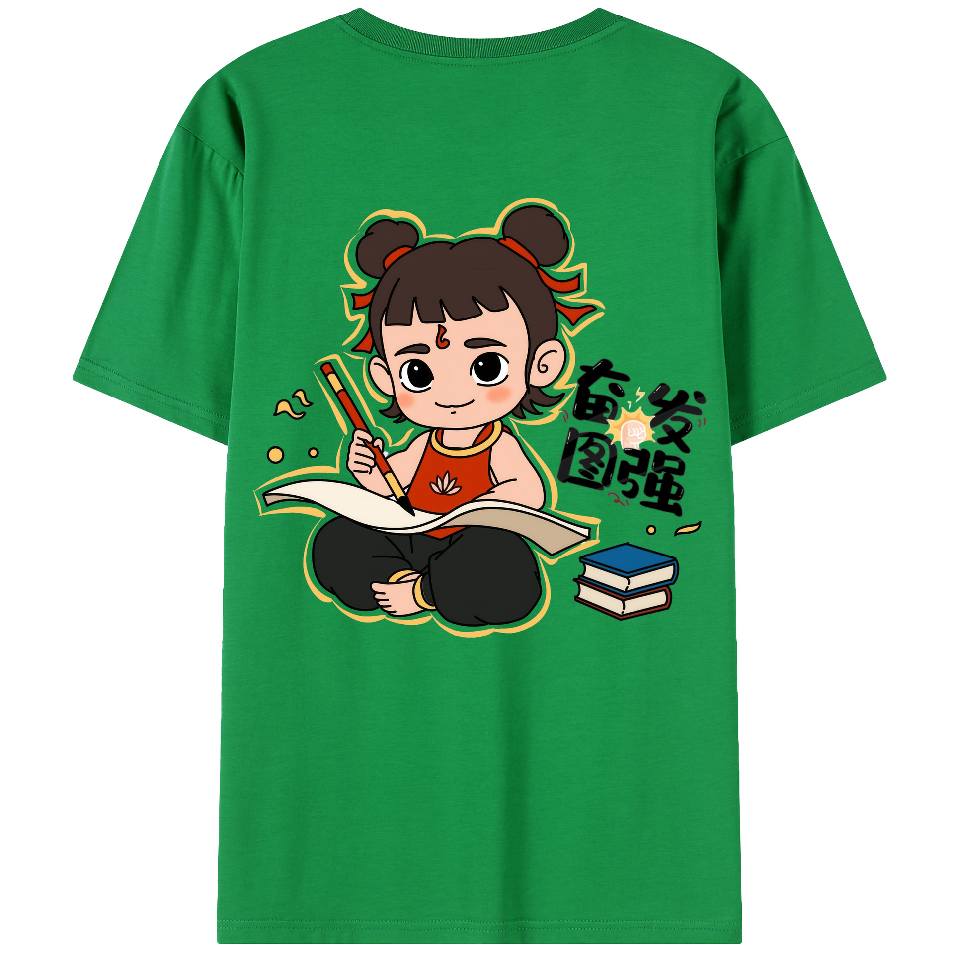 （画像用） Ne Zha 2 ナタ 魔童の大暴れ 綿100％半袖Tシャツ（背面プリント）