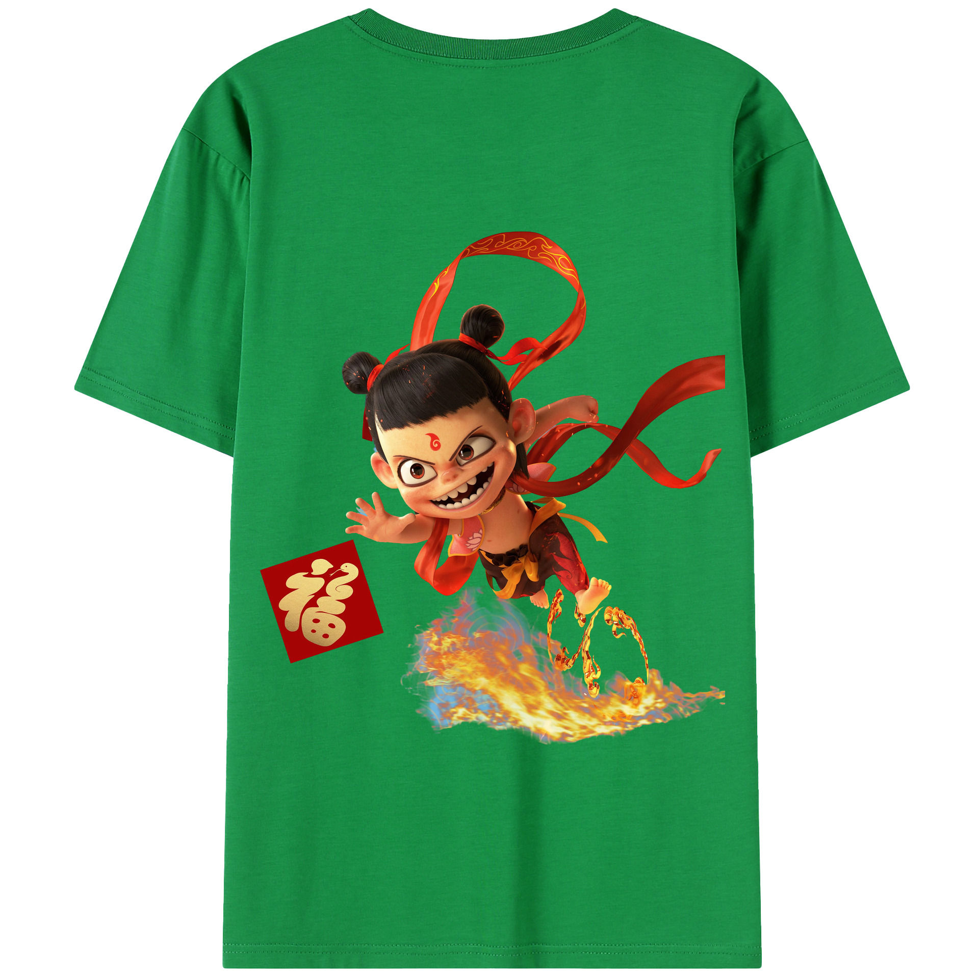 （画像用） Ne Zha 2 ナタ 魔童の大暴れ 綿100％半袖Tシャツ（背面プリント）