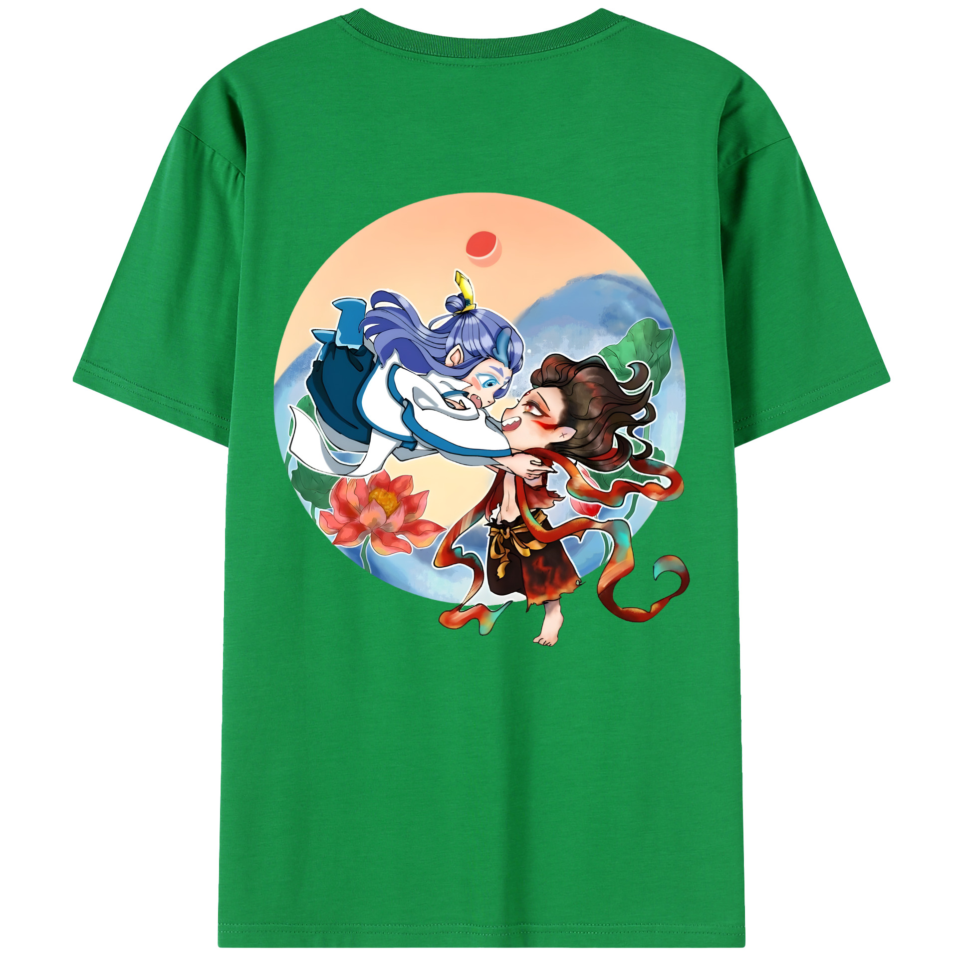 （画像用） Ne Zha 2 ナタ 魔童の大暴れ 綿100％半袖Tシャツ（背面プリント）