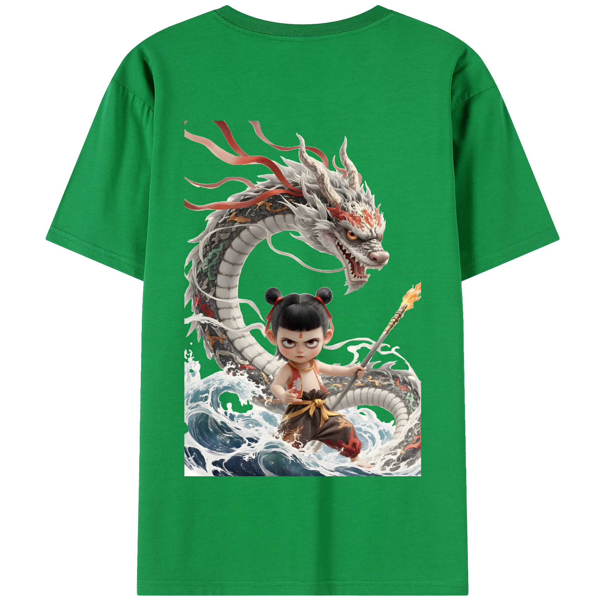 （画像用） Ne Zha 2 ナタ 魔童の大暴れ 綿100％半袖Tシャツ（背面プリント）