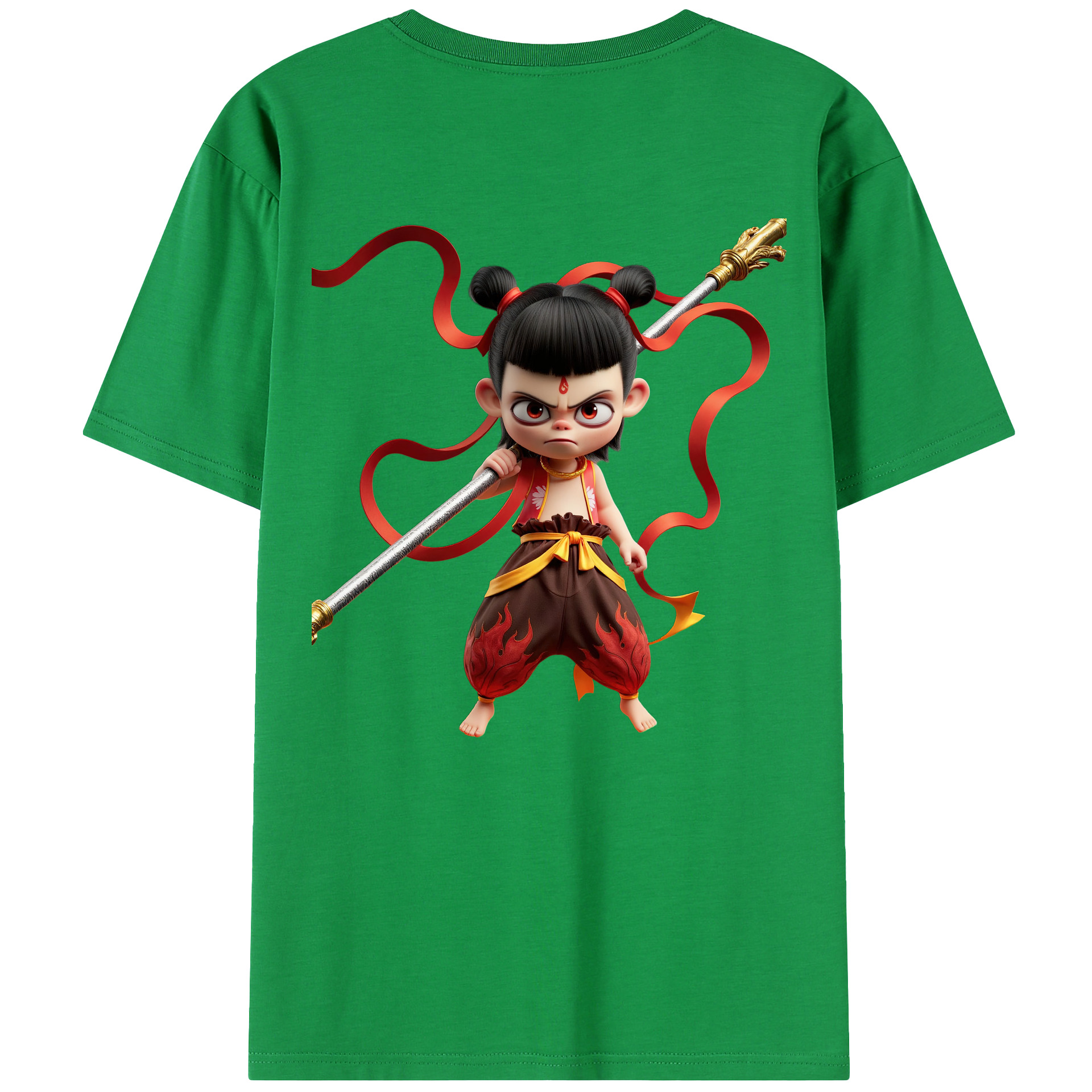 （画像用） Ne Zha 2 ナタ 魔童の大暴れ 綿100％半袖Tシャツ（背面プリント）