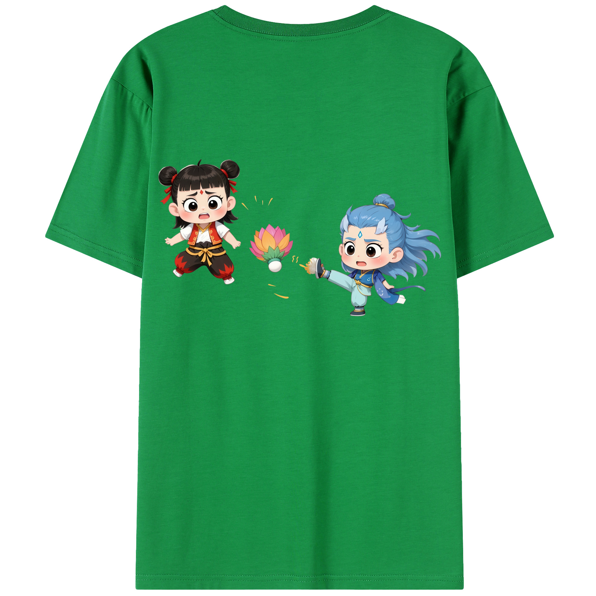 （画像用） Ne Zha 2 ナタ 魔童の大暴れ 綿100％半袖Tシャツ（背面プリント）