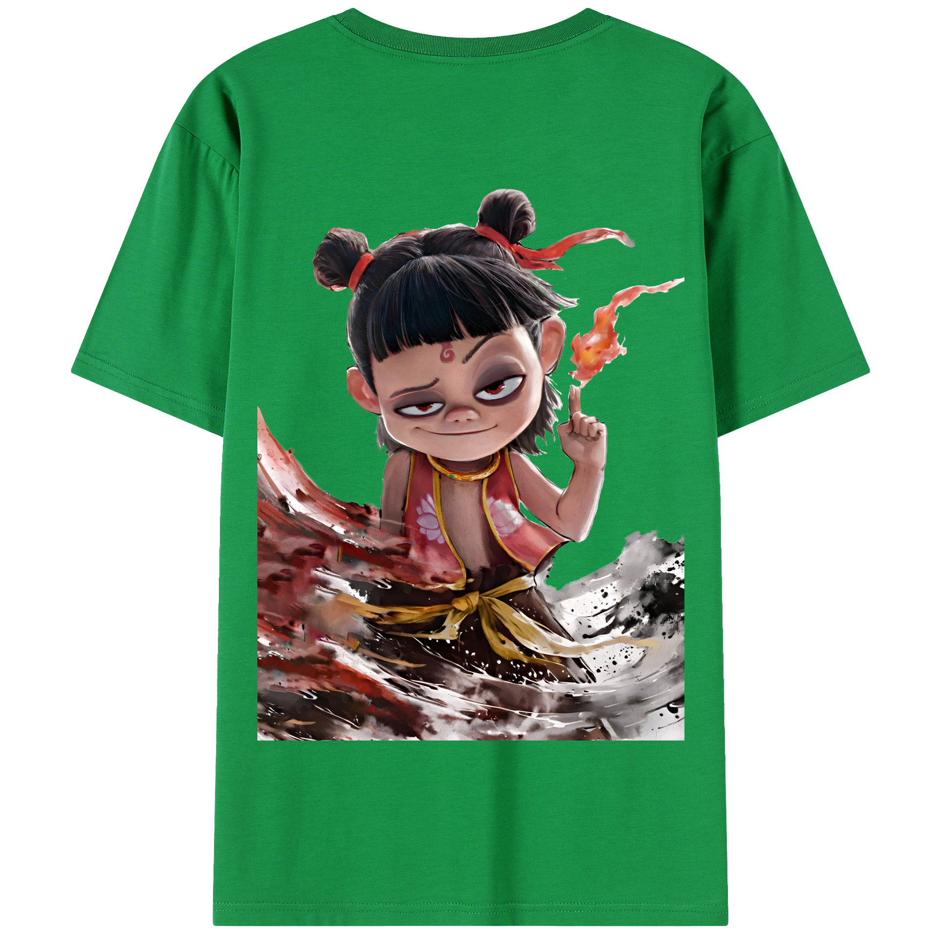 （画像用） Ne Zha 2 ナタ 魔童の大暴れ 綿100％半袖Tシャツ（背面プリント）