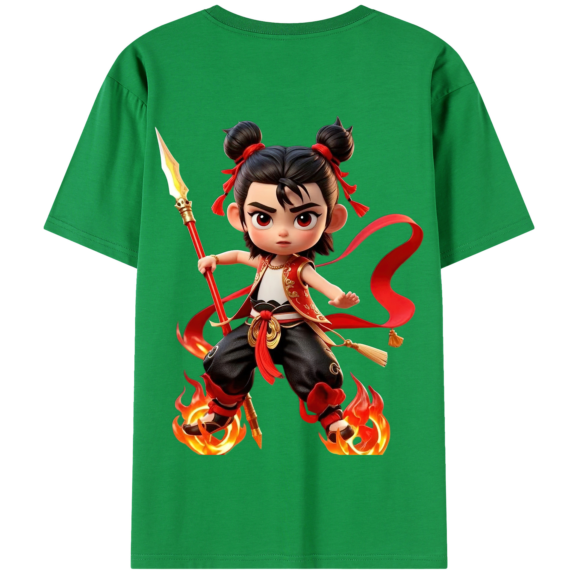 （画像用） Ne Zha 2 ナタ 魔童の大暴れ 綿100％半袖Tシャツ（背面プリント）
