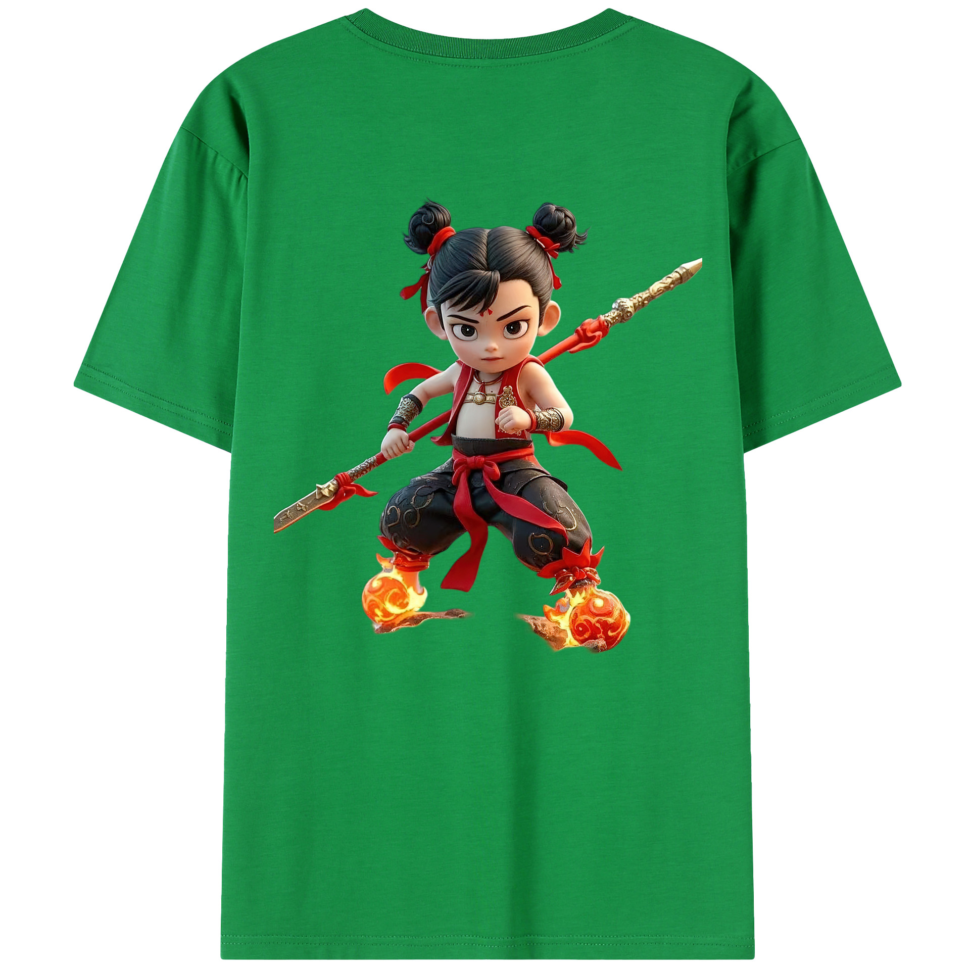 （画像用） Ne Zha 2 ナタ 魔童の大暴れ 綿100％半袖Tシャツ（背面プリント）