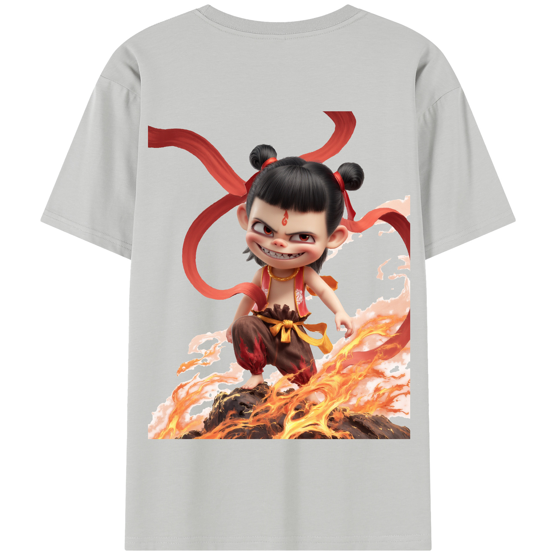 （画像用） Ne Zha 2 ナタ 魔童の大暴れ 綿100％半袖Tシャツ（背面プリント）