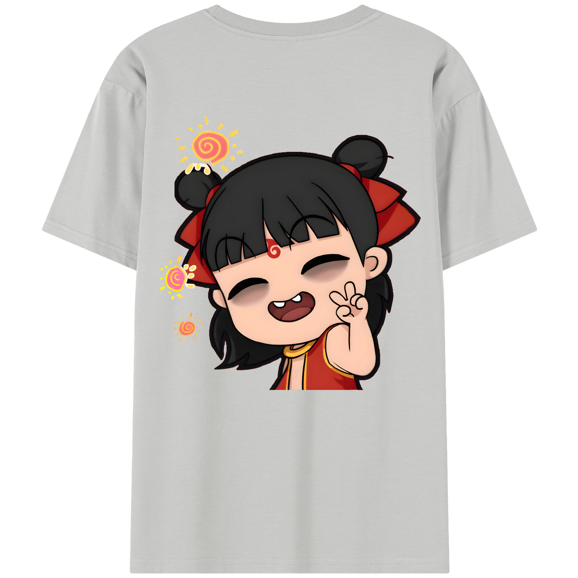 （画像用） Ne Zha 2 ナタ 魔童の大暴れ 綿100％半袖Tシャツ（背面プリント）