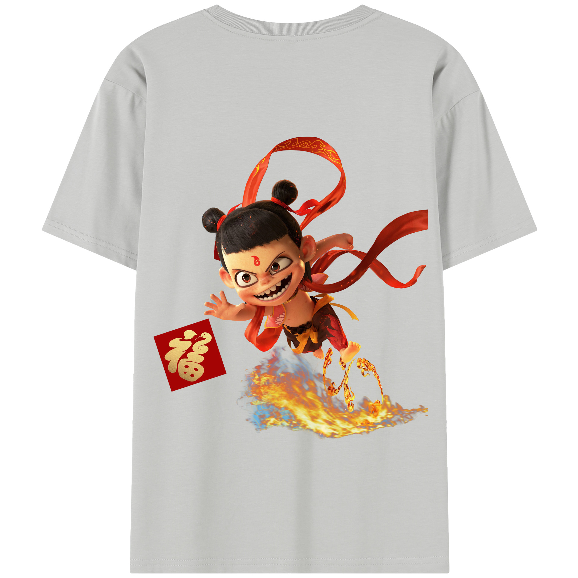 （画像用） Ne Zha 2 ナタ 魔童の大暴れ 綿100％半袖Tシャツ（背面プリント）