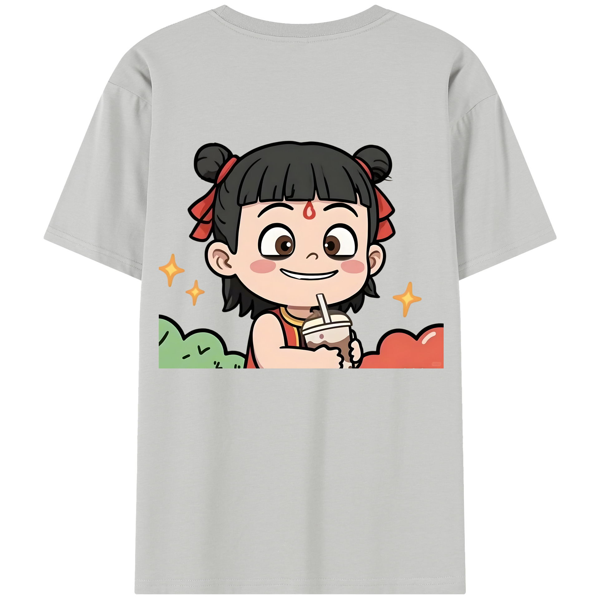 （画像用） Ne Zha 2 ナタ 魔童の大暴れ 綿100％半袖Tシャツ（背面プリント）