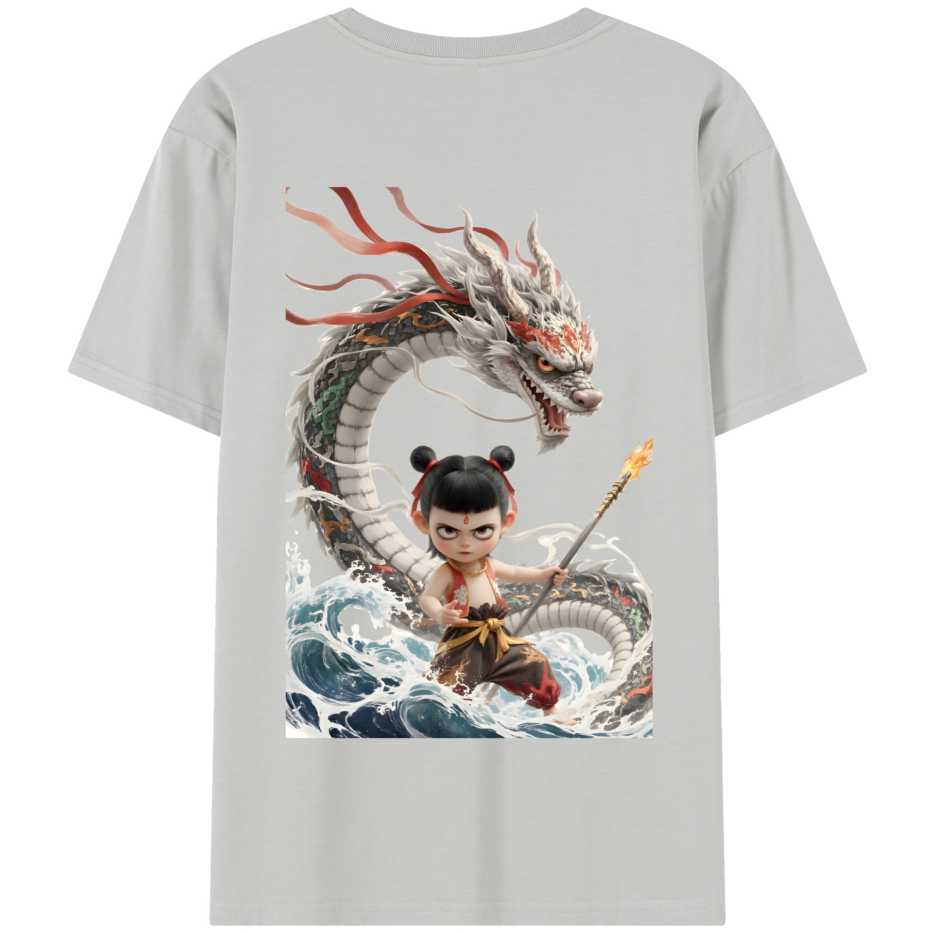 （画像用） Ne Zha 2 ナタ 魔童の大暴れ 綿100％半袖Tシャツ（背面プリント）