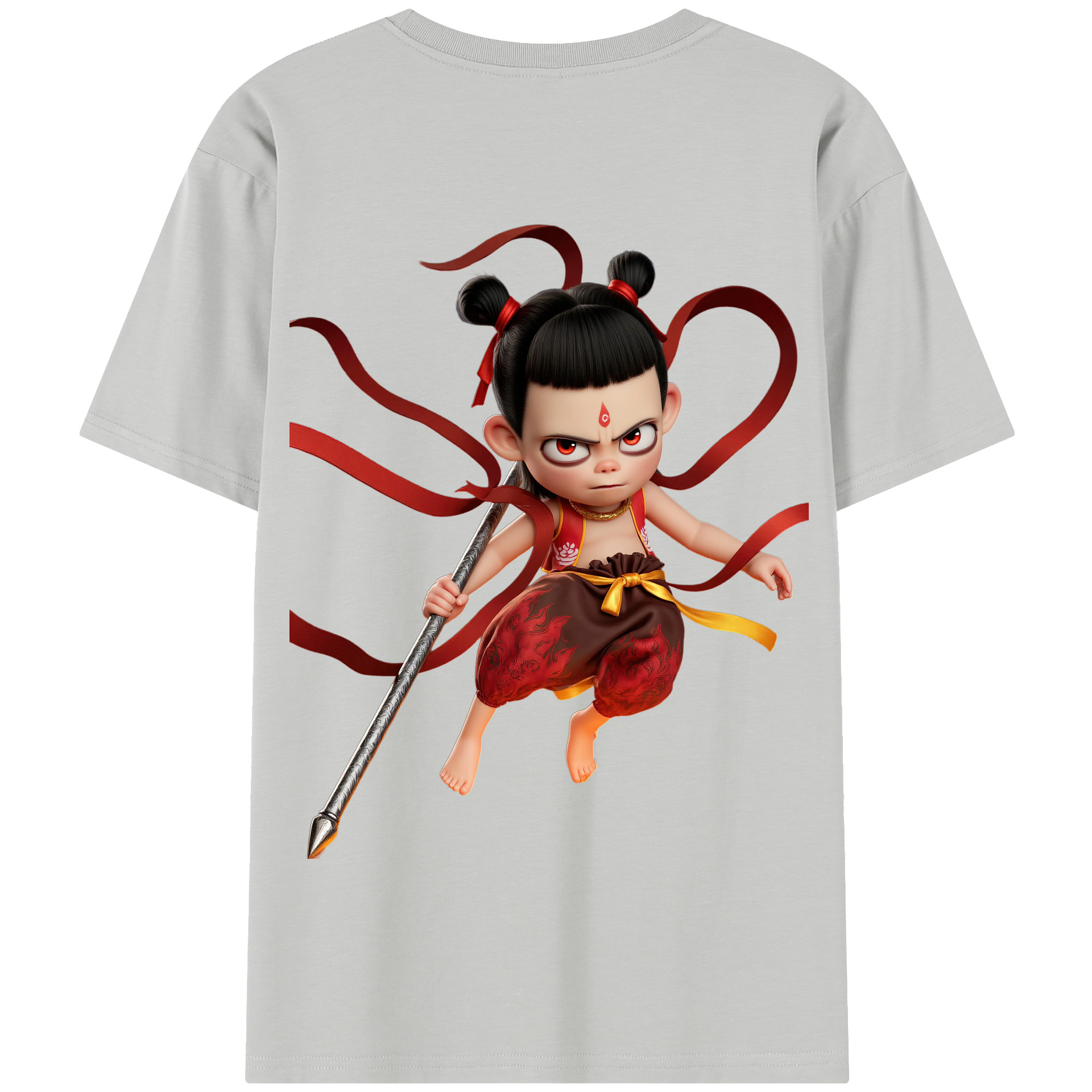 （画像用） Ne Zha 2 ナタ 魔童の大暴れ 綿100％半袖Tシャツ（背面プリント）