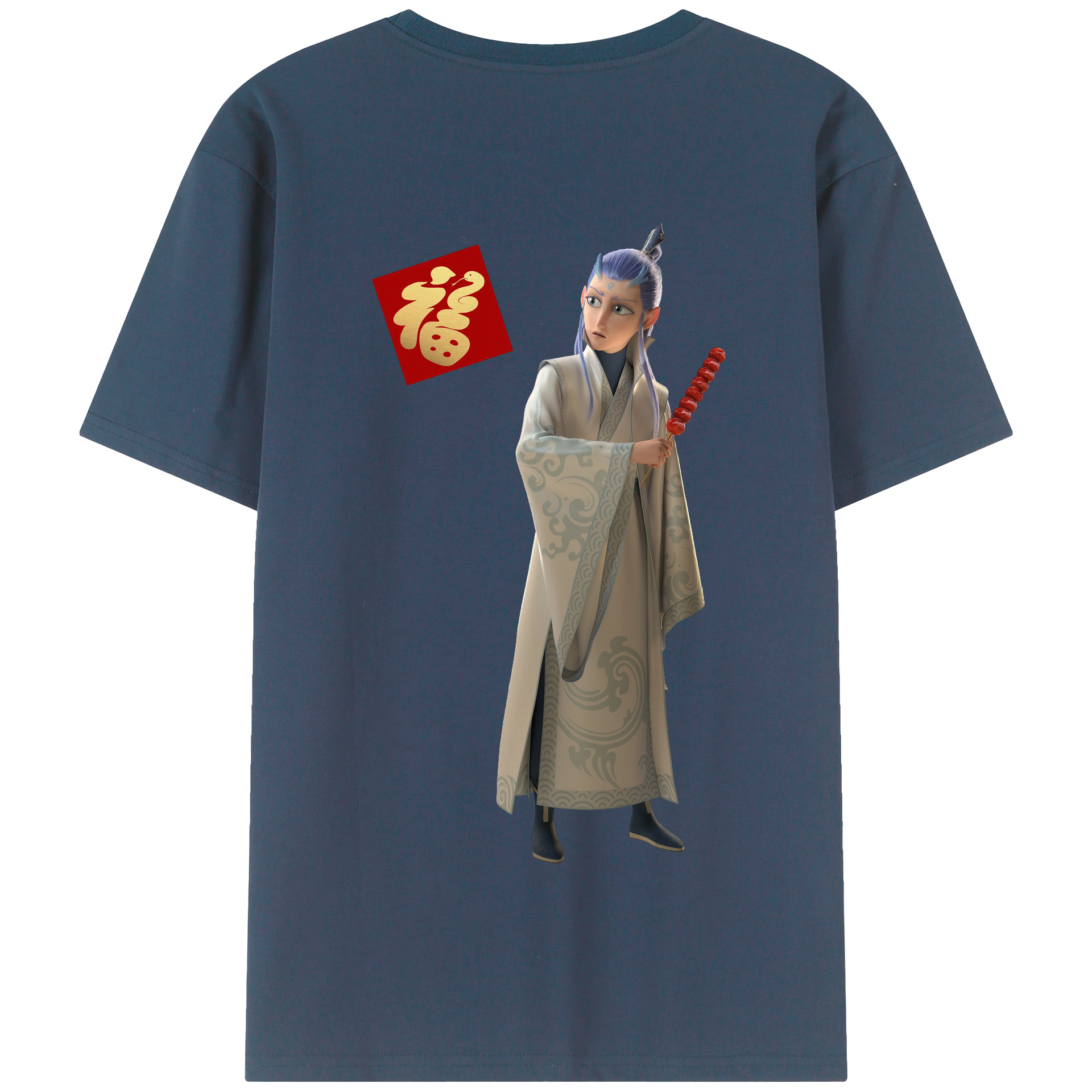 （画像用） Ne Zha 2 ナタ 魔童の大暴れ 綿100％半袖Tシャツ（背面プリント）