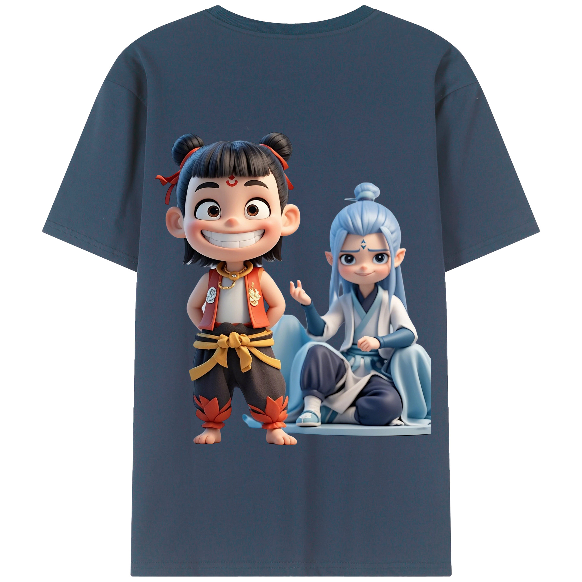 （画像用） Ne Zha 2 ナタ 魔童の大暴れ 綿100％半袖Tシャツ（背面プリント）