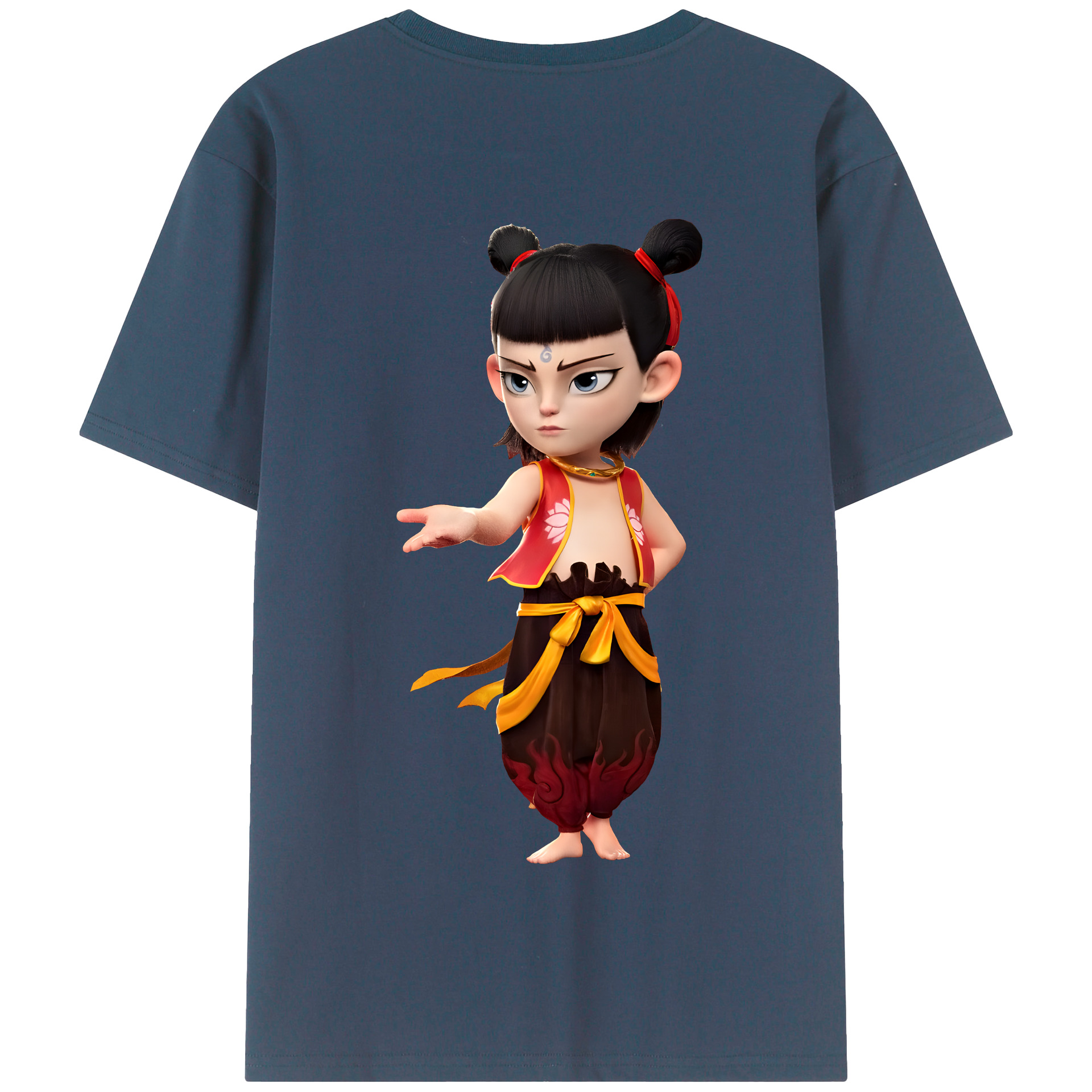 （画像用） Ne Zha 2 ナタ 魔童の大暴れ 綿100％半袖Tシャツ（背面プリント）