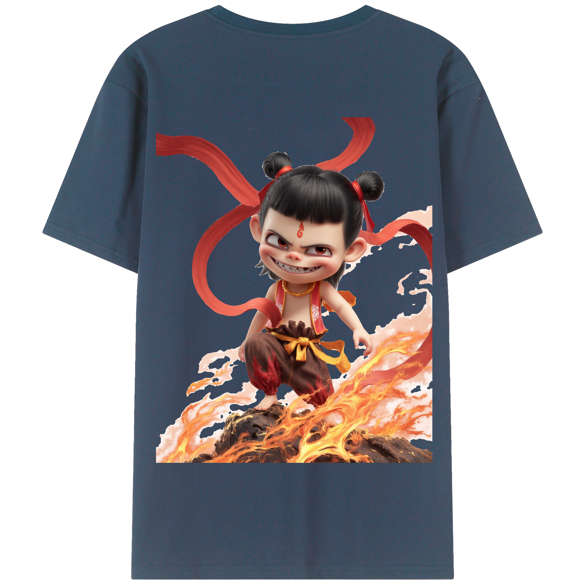 （画像用） Ne Zha 2 ナタ 魔童の大暴れ 綿100％半袖Tシャツ（背面プリント）