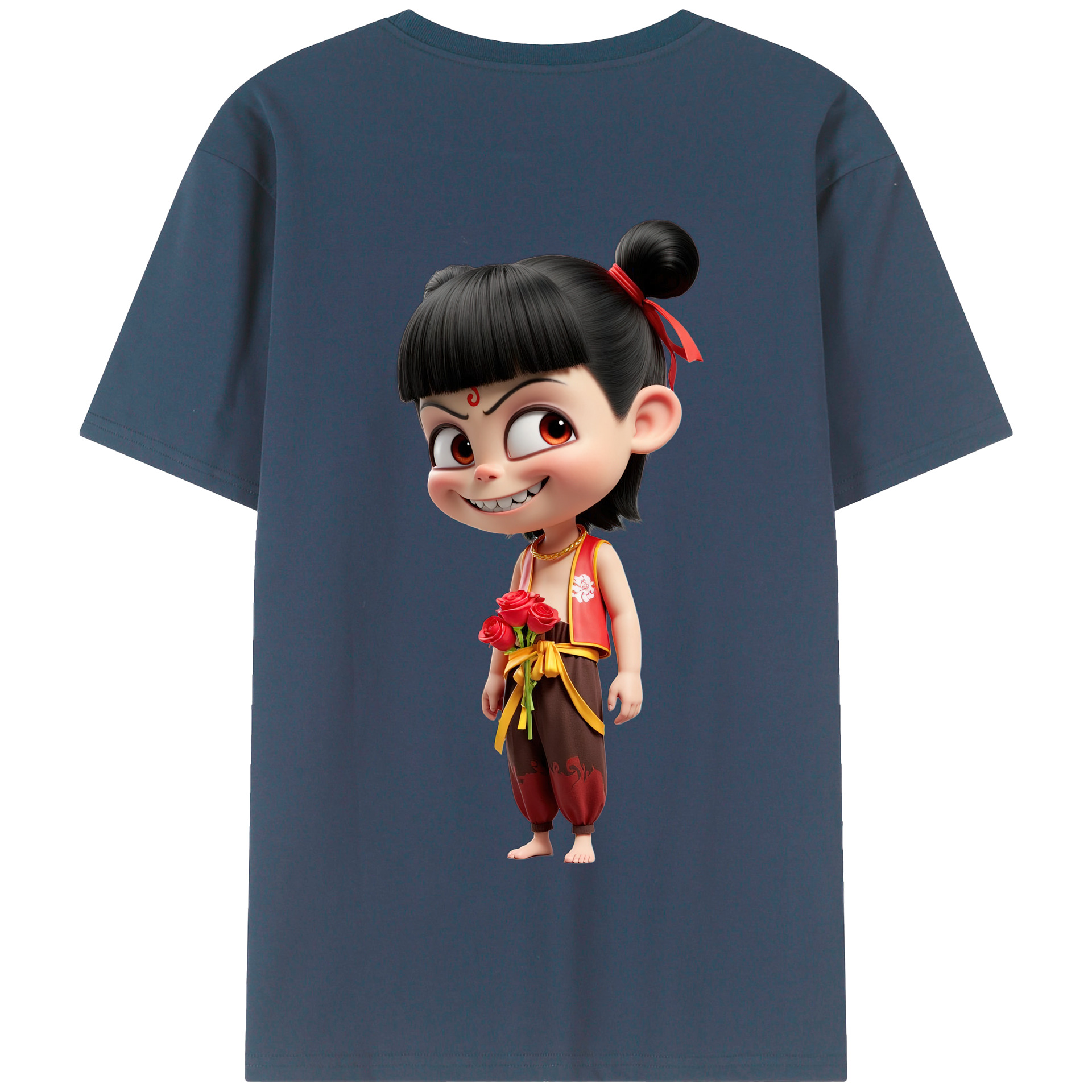 （画像用） Ne Zha 2 ナタ 魔童の大暴れ 綿100％半袖Tシャツ（背面プリント）