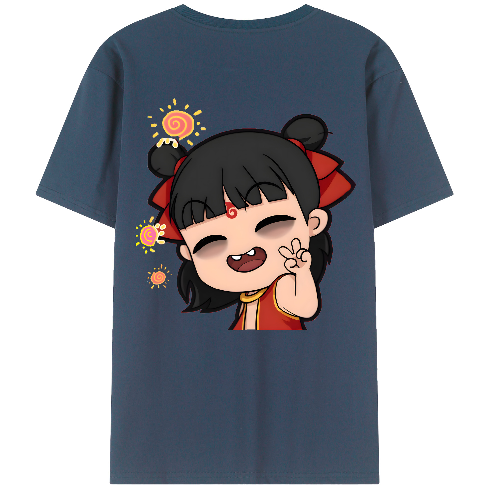 （画像用） Ne Zha 2 ナタ 魔童の大暴れ 綿100％半袖Tシャツ（背面プリント）