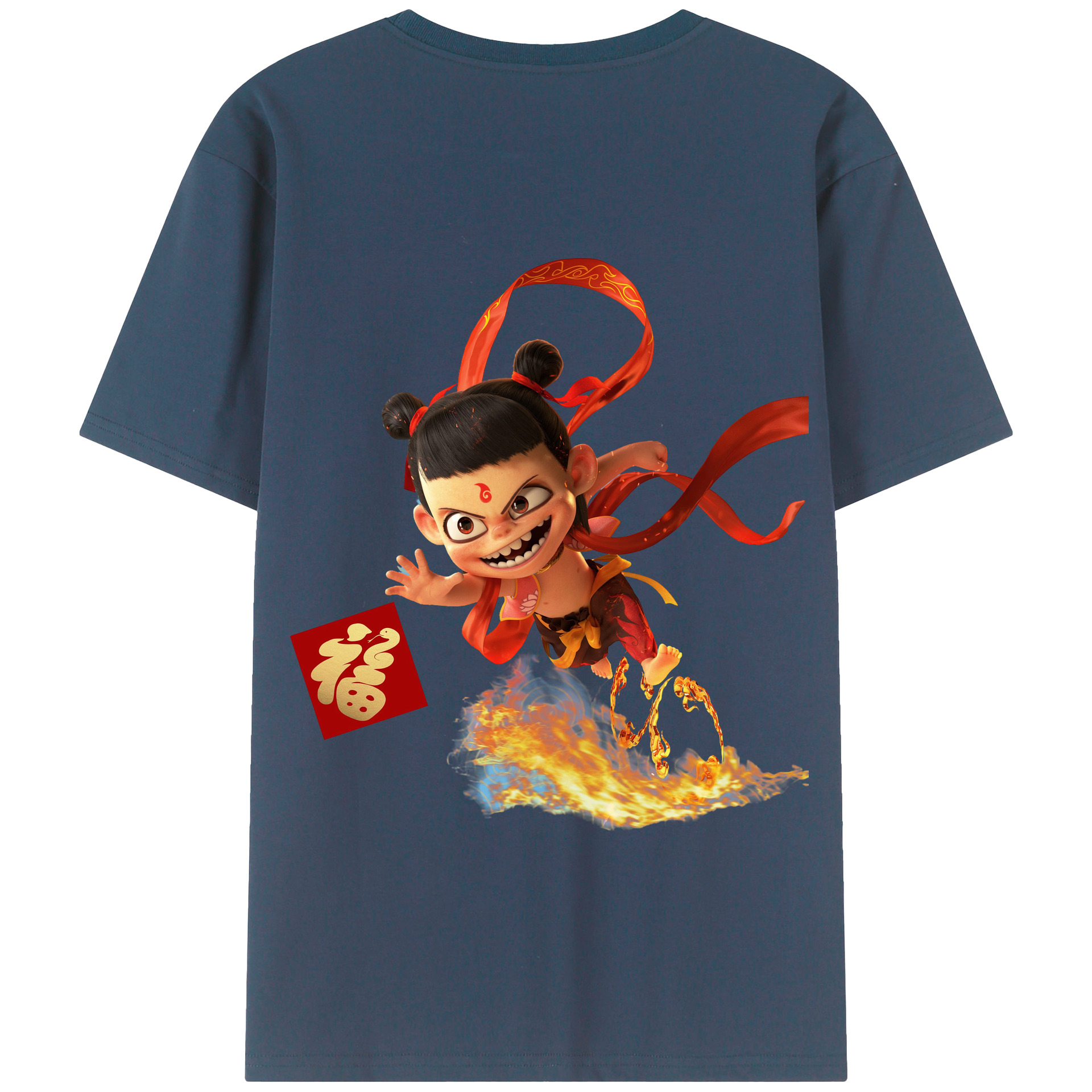 （画像用） Ne Zha 2 ナタ 魔童の大暴れ 綿100％半袖Tシャツ（背面プリント）